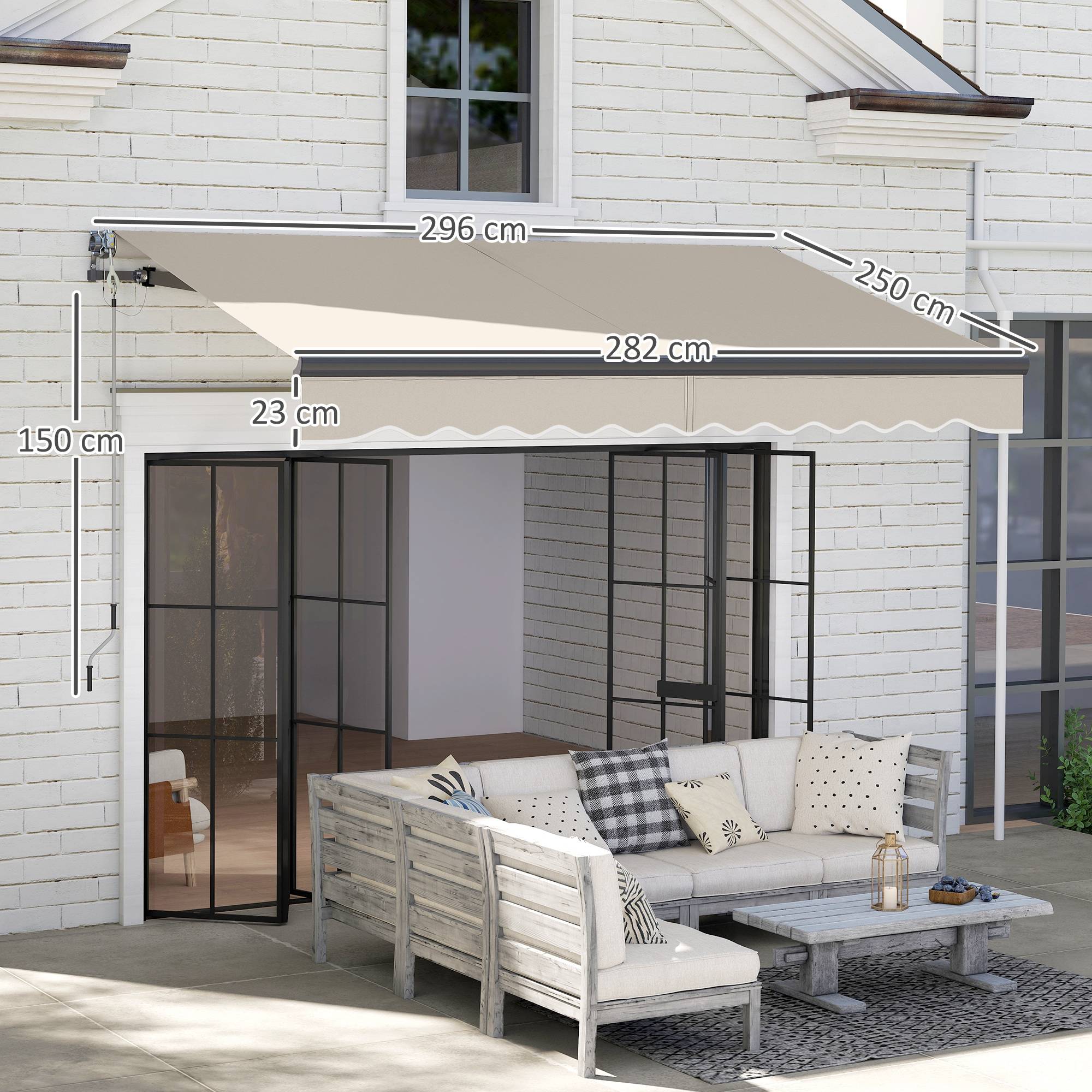Store banne électrique rétractable à manivelle, inclinaison réglable et protection UV pour terrasse de jardin 296 x 250 cm, couleur crème - Image 5