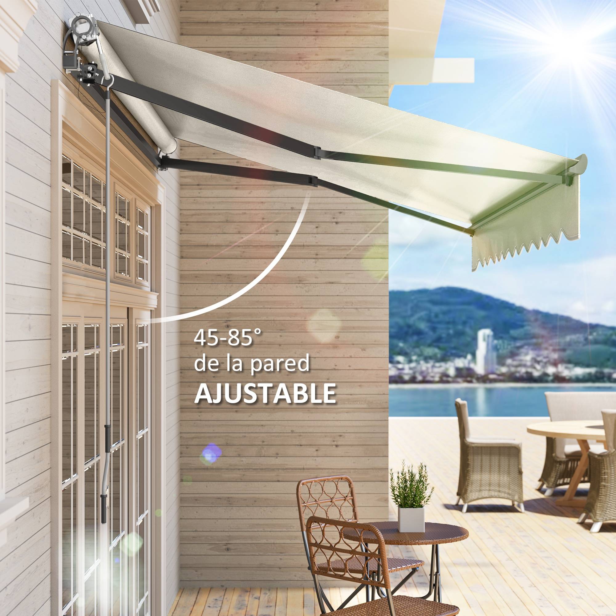 Store banne électrique rétractable à manivelle, inclinaison réglable et protection UV pour terrasse de jardin 296 x 250 cm, couleur crème - Image 8