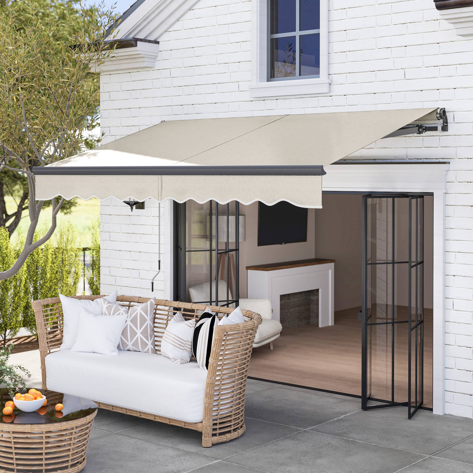Store banne électrique rétractable à manivelle, inclinaison réglable et protection UV pour terrasse de jardin 296 x 250 cm, couleur crème - Image 4