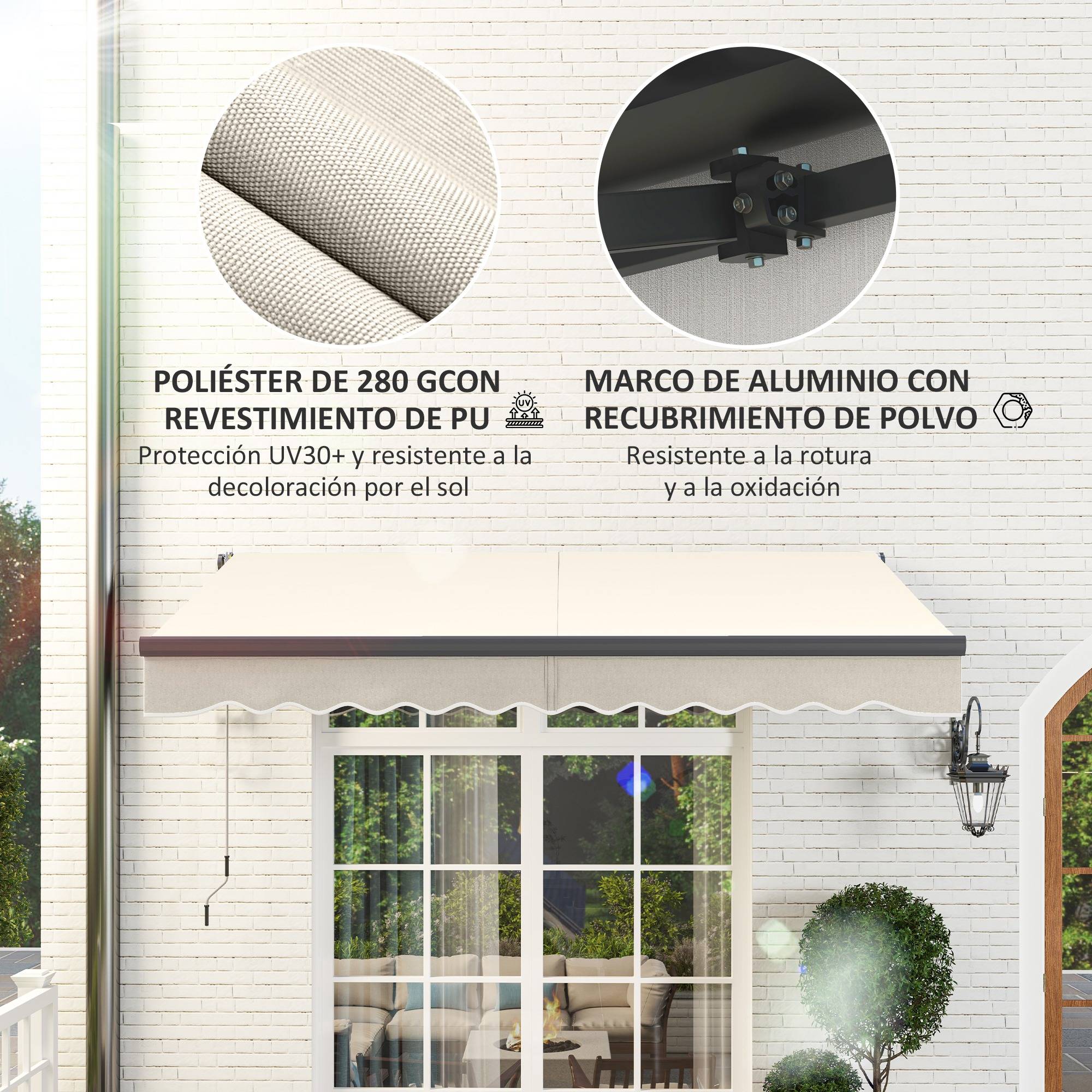 Store banne électrique rétractable à manivelle, inclinaison réglable et protection UV pour terrasse de jardin 296 x 250 cm, couleur crème - Image 7