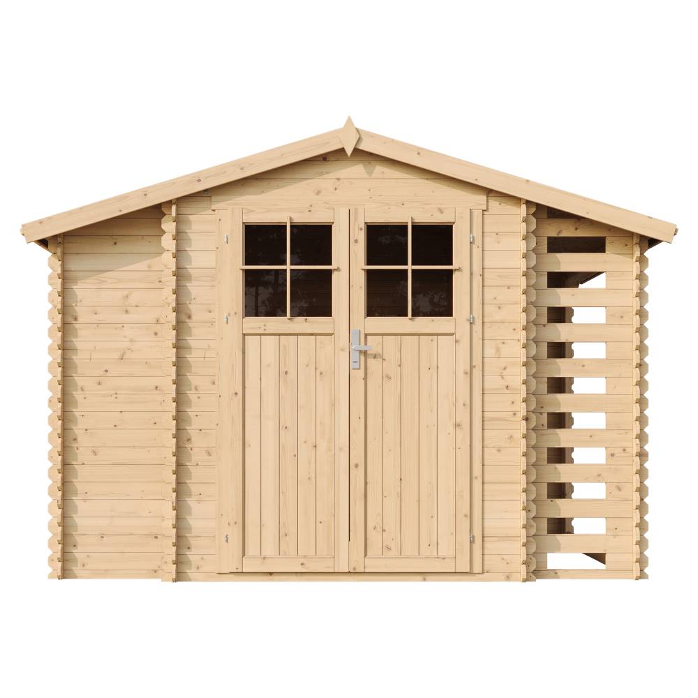 Timbela - Abri de jardin en bois et range bûches extérieur I206xL328xH218 cm / 3,53+0,97+0,97 m² - 19 mm d’épaisseur - Timbela M389F - Image 3