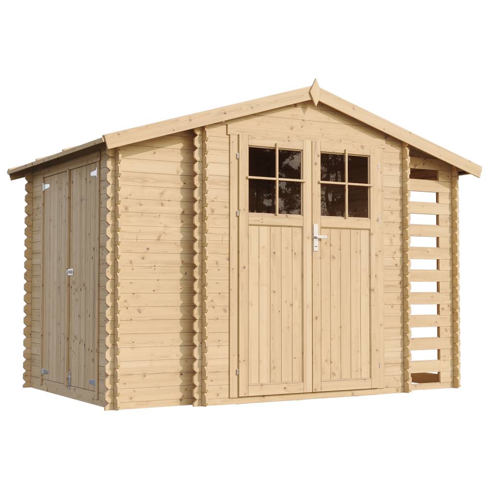 Timbela - Abri de jardin en bois et range bûches extérieur I206xL328xH218 cm / 3,53+0,97+0,97 m² - 19 mm d’épaisseur - Timbela M389F - Image 2