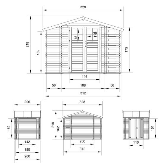Timbela - Abri de jardin en bois et range bûches extérieur I206xL328xH218 cm / 3,53+0,97+0,97 m² - 19 mm d’épaisseur - Timbela M389F - Image 5