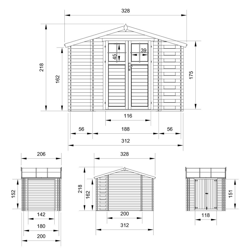 Timbela - Abri de jardin en bois et range bûches extérieur I206xL328xH218 cm / 3,53+0,97+0,97 m² - 19 mm d’épaisseur - Timbela M389F - Image 5