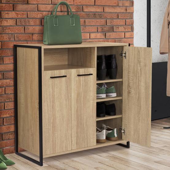 Armoire à chaussures 18 paires LUIS 3 portes avec niche design industriel - Image 1