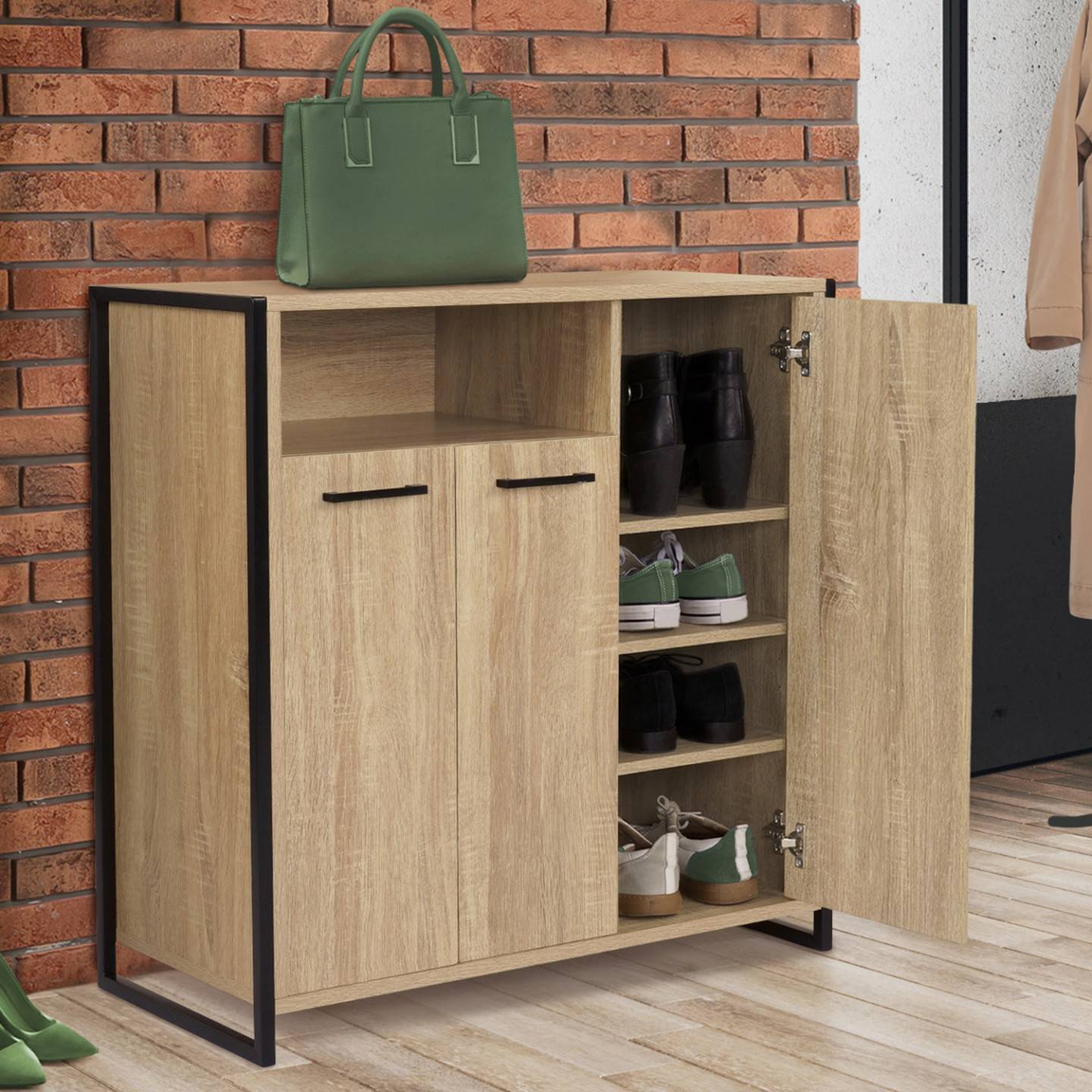 Armoire à chaussures 18 paires LUIS 3 portes avec niche design industriel - Image 1