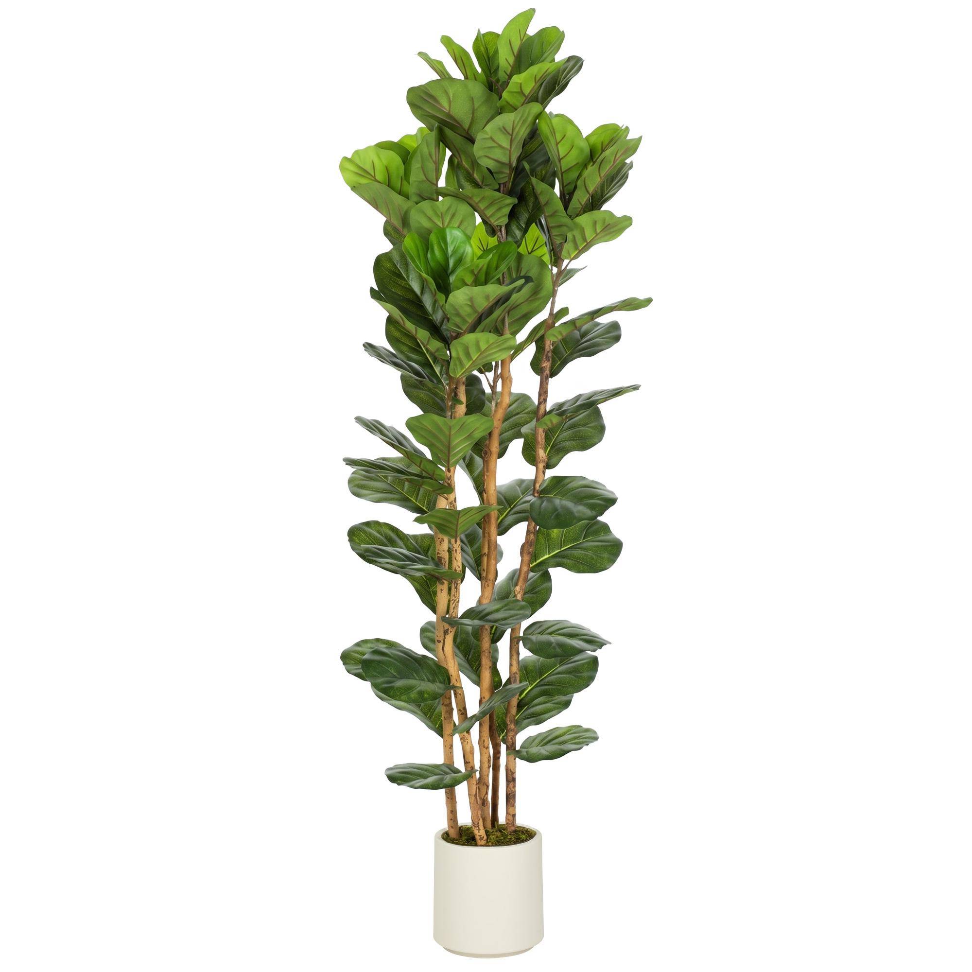 Faux figuier lyre artificiel, 91 feuilles, tronc bois massif, pot, 55x55x180 cm, vert - Image 2