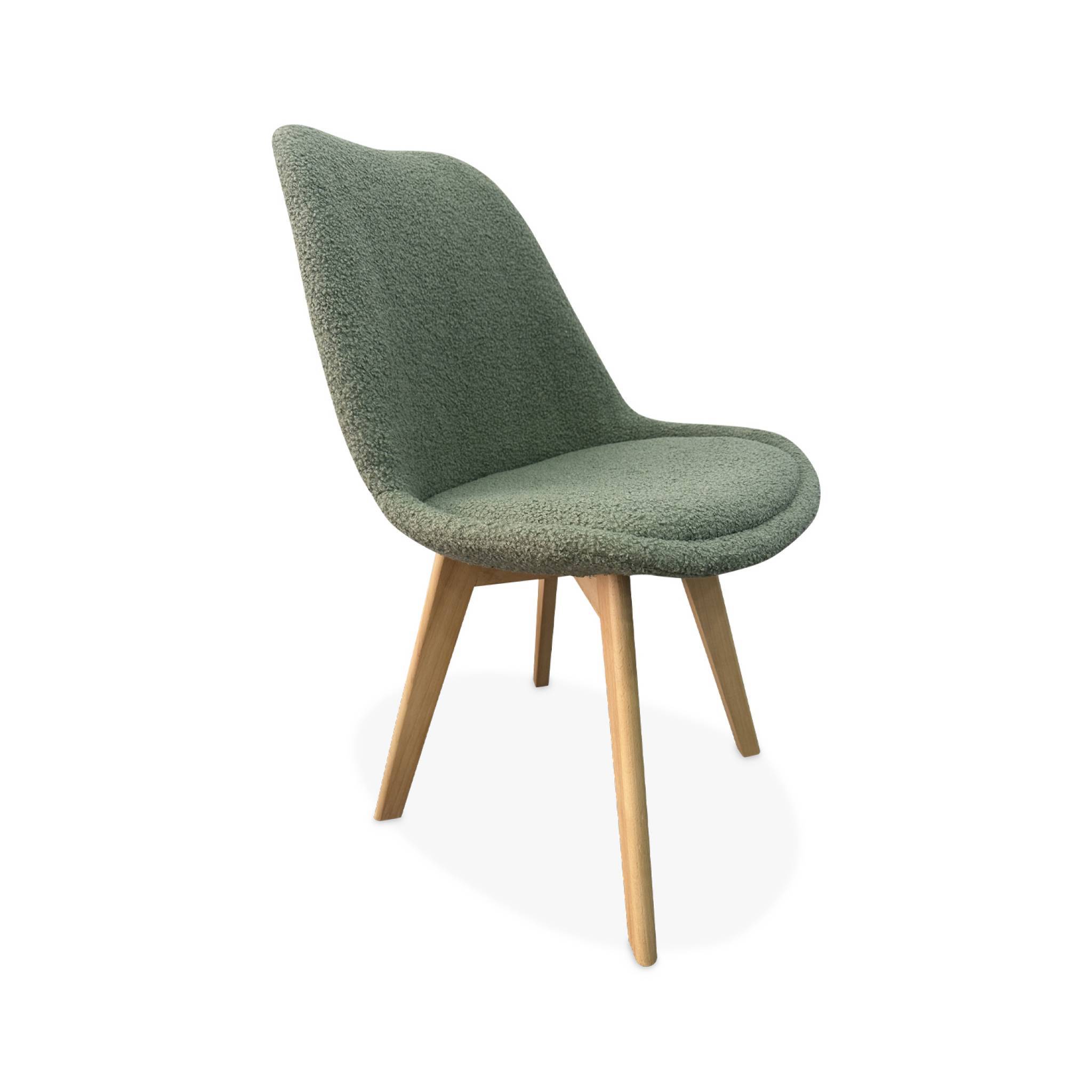 Lot de 4 chaises scandinaves NILS revêtement bouclette vert céladon. pieds bois de hêtre. chaise 1 place  | sweeek - Image 5