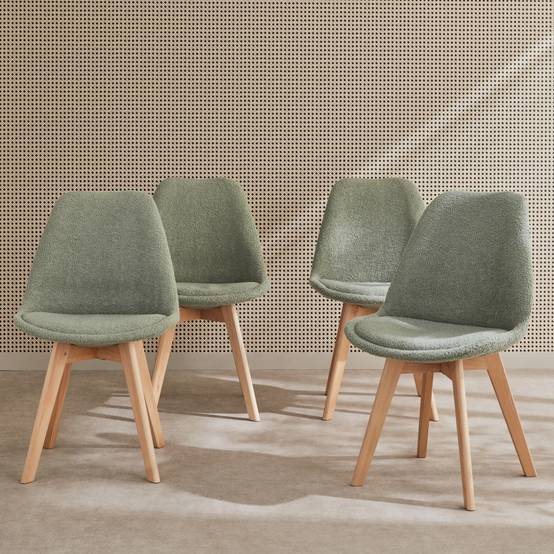 Lot de 4 chaises scandinaves NILS revêtement bouclette vert céladon. pieds bois de hêtre. chaise 1 place | sweeek - Image 1
