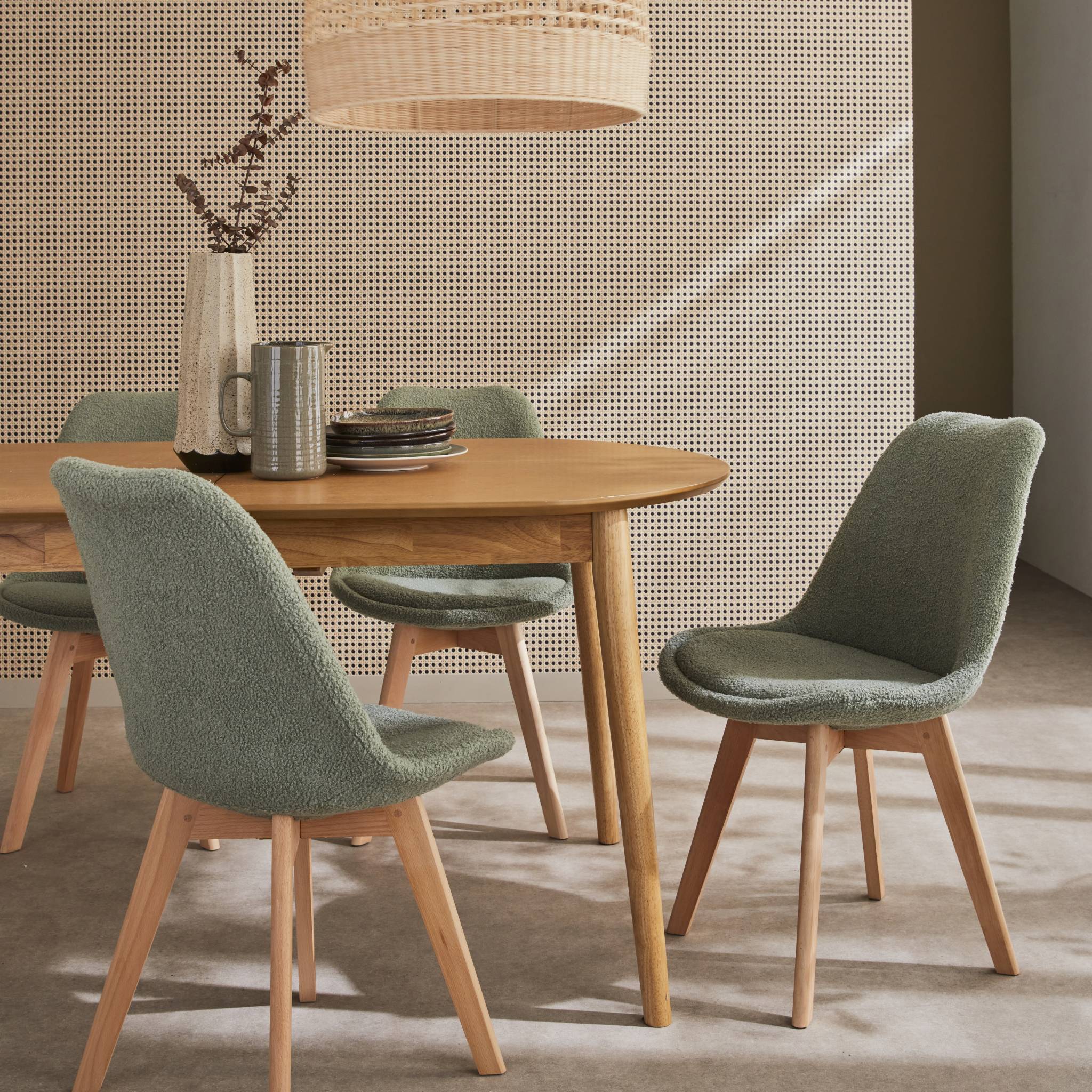 Lot de 4 chaises scandinaves NILS revêtement bouclette vert céladon. pieds bois de hêtre. chaise 1 place  | sweeek - Image 3