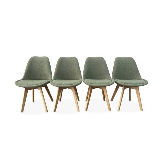 Lot de 4 chaises scandinaves NILS revêtement bouclette vert céladon. pieds bois de hêtre. chaise 1 place | sweeek - Image 2