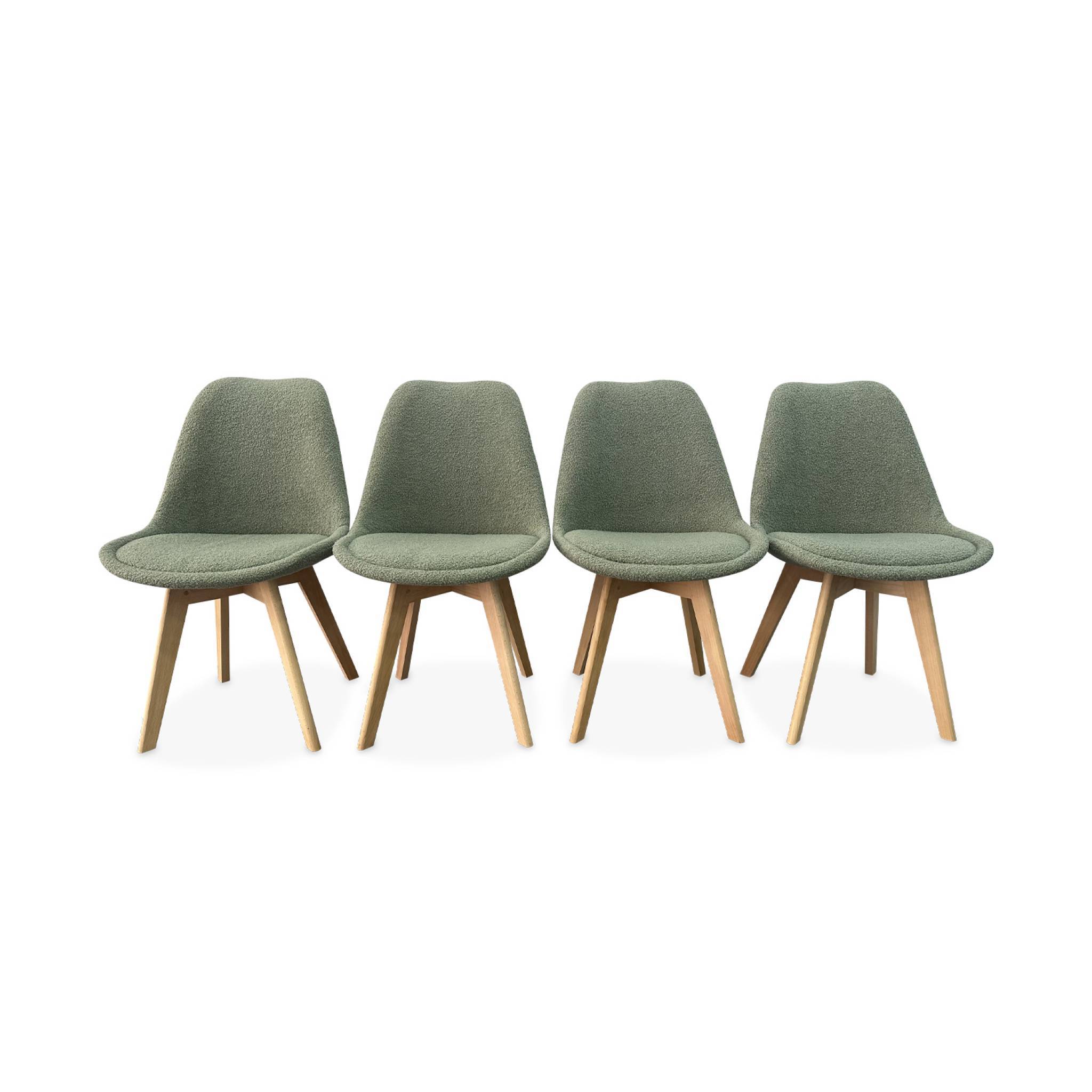 Lot de 4 chaises scandinaves NILS revêtement bouclette vert céladon. pieds bois de hêtre. chaise 1 place  | sweeek - Image 2