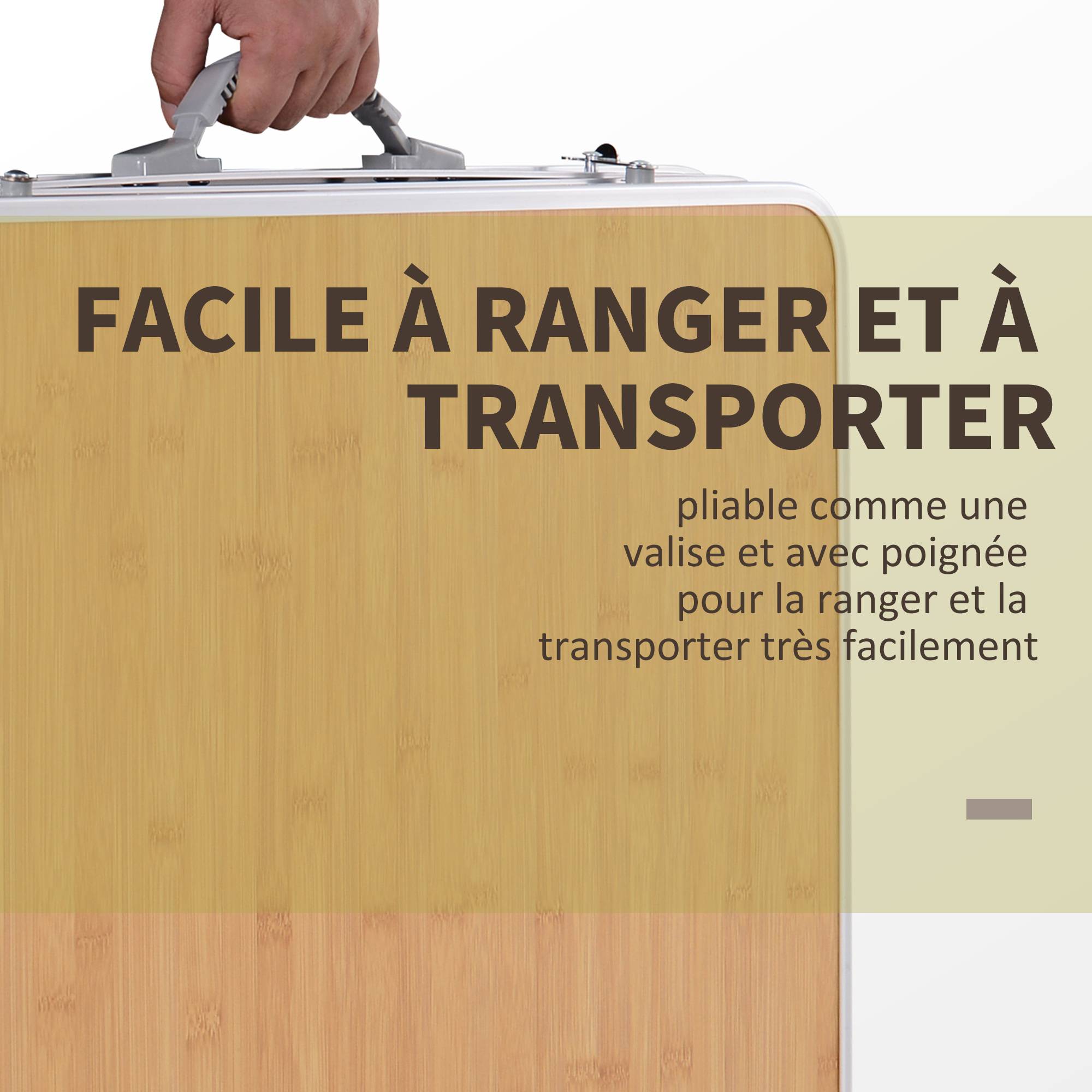 Table Pliante Table de Camping Table de Jardin avec rallonge Hauteur réglable Aluminium MDF Imitation Bambou - Image 5