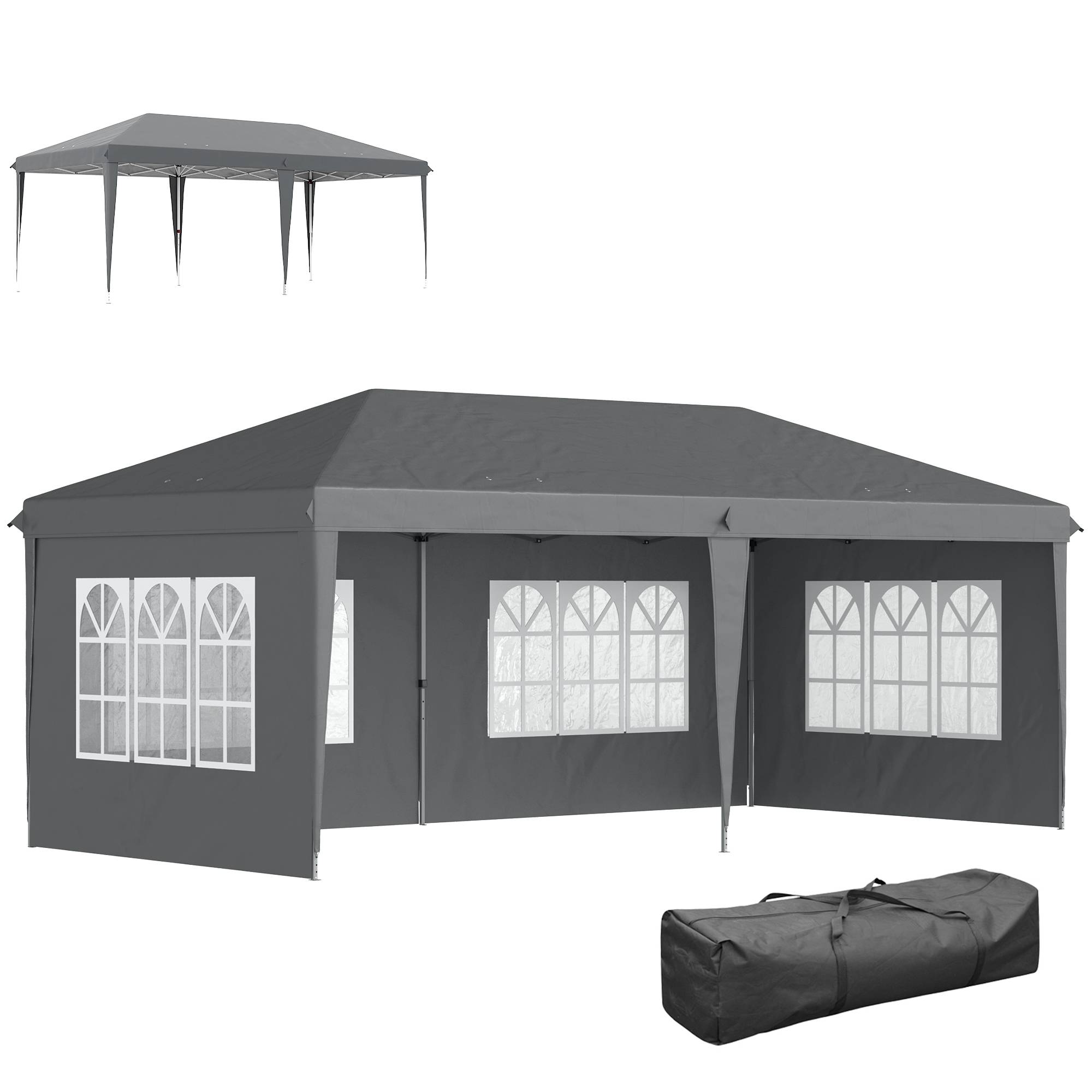 Tonnelle pop-up pliante - tente de réception - 3 x 6 m 3 cotés démontables gris - Image 1