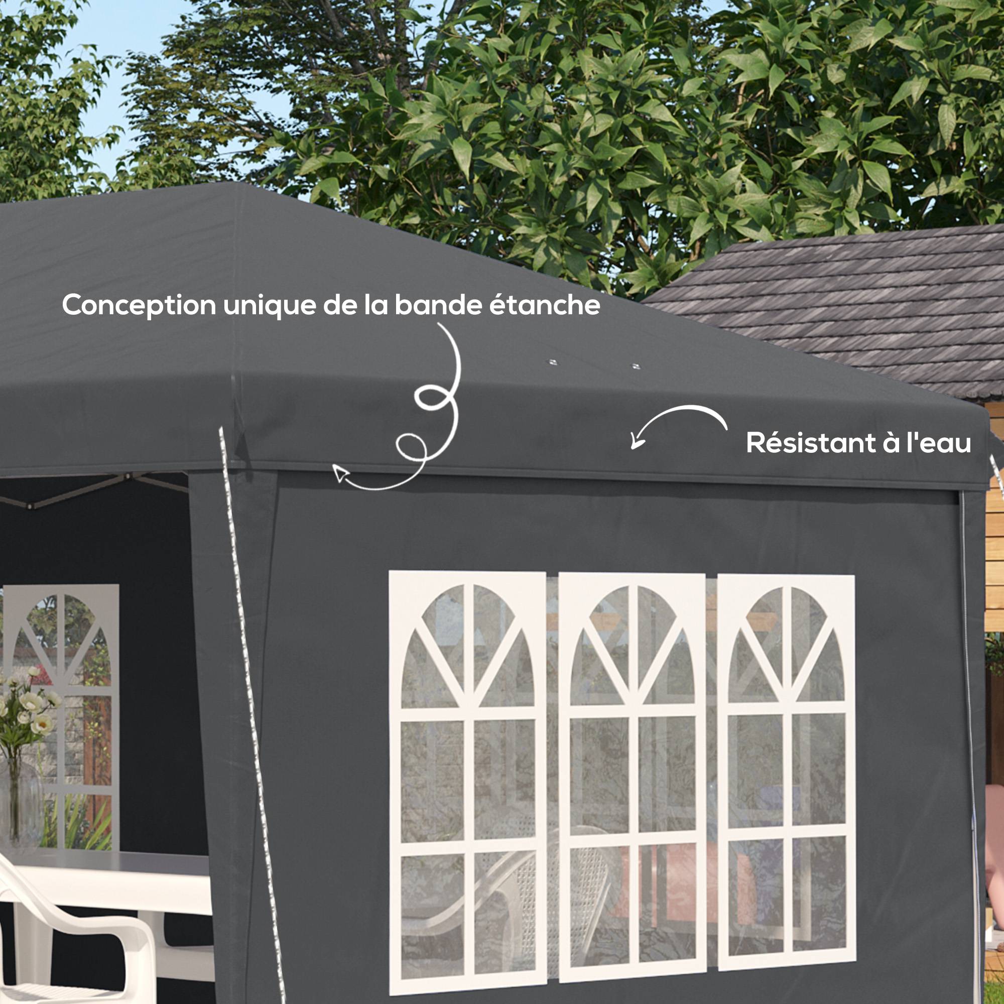 Tonnelle pop-up pliante - tente de réception - 3 x 6 m 3 cotés démontables gris - Image 8
