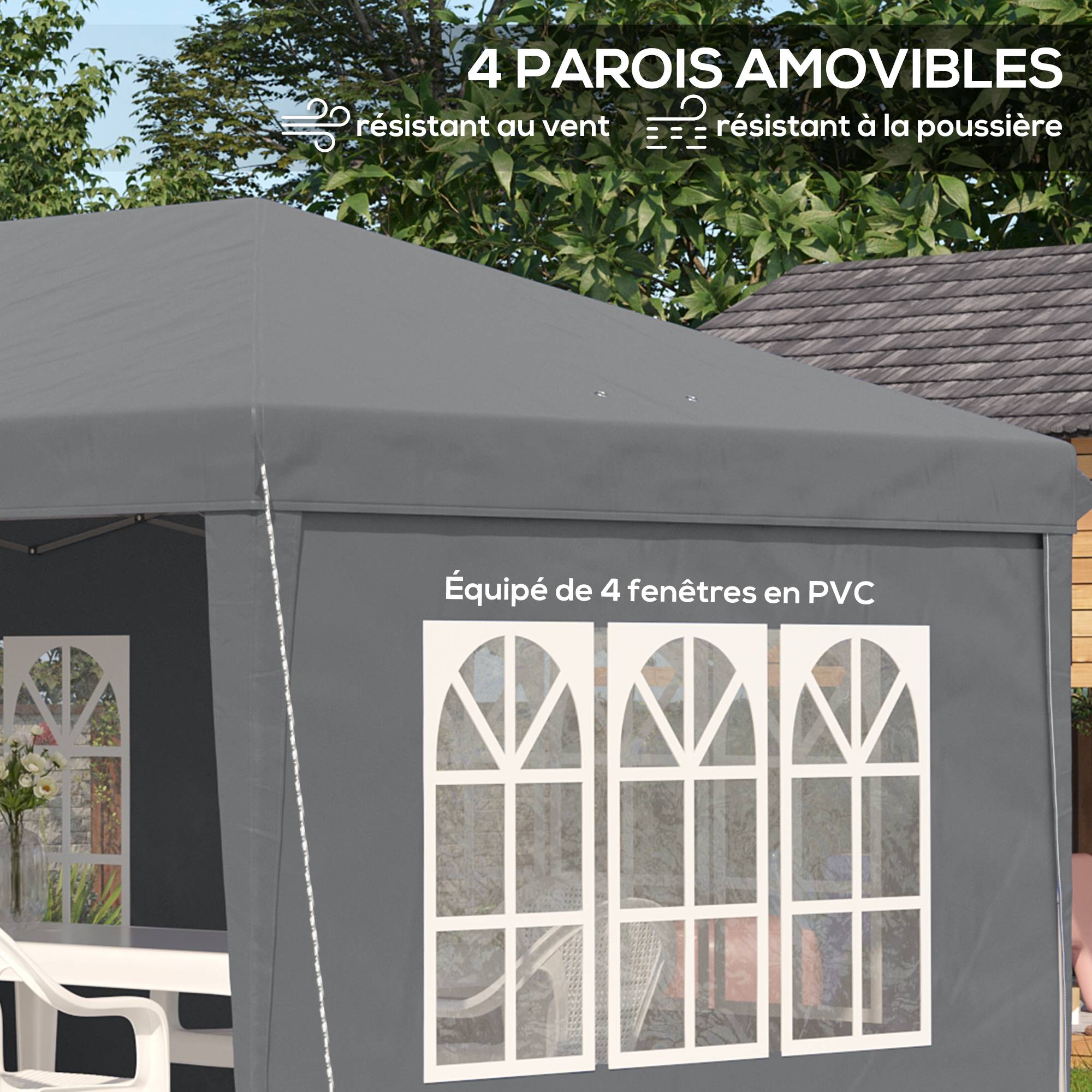 Tonnelle pop-up pliante - tente de réception - 3 x 6 m 3 cotés démontables gris - Image 10