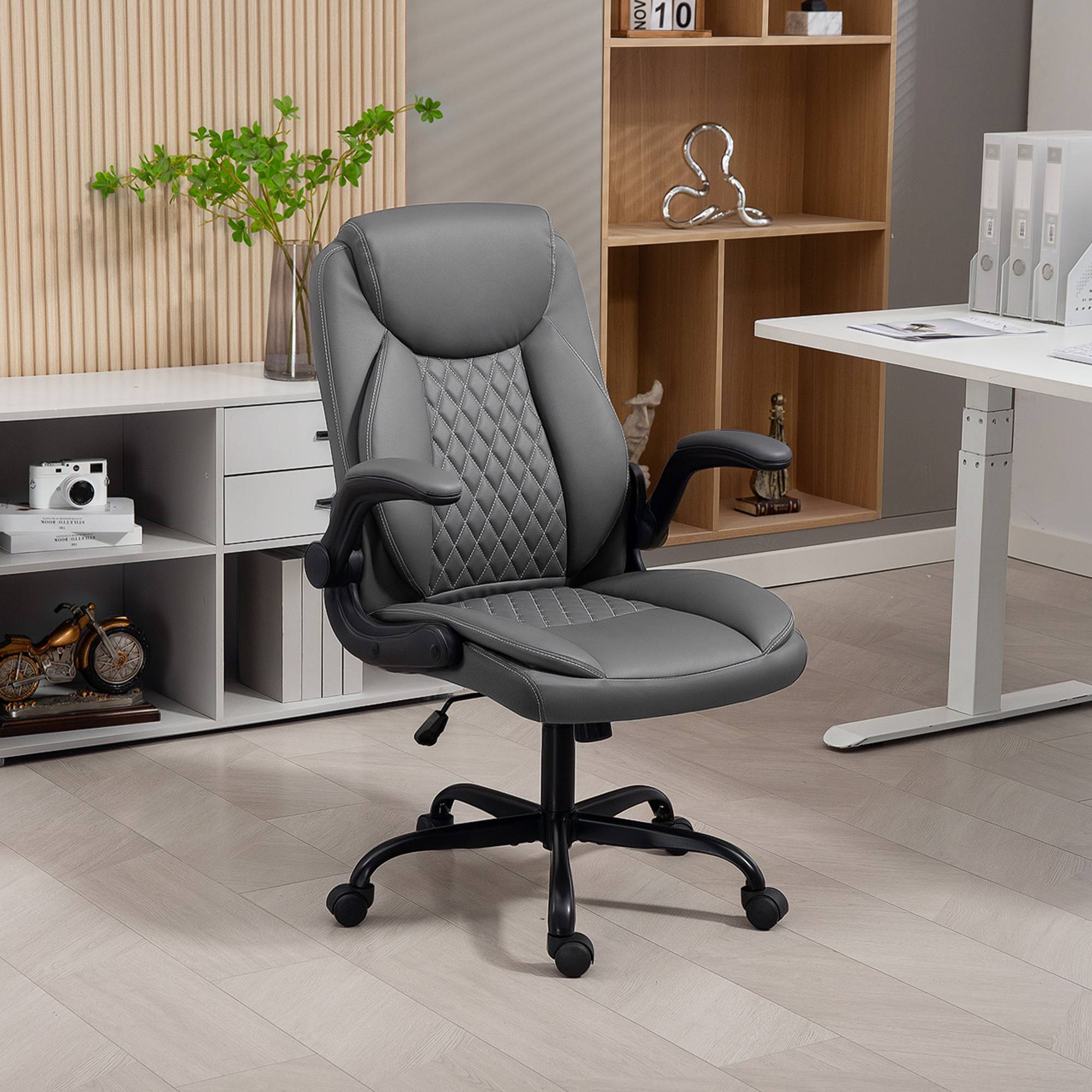 Sans Marque - Fauteuil de bureau, chaise bureau ergonomique avec accoudoirs relevables, hauteur réglable, fonction de bascule, gris - Image 4