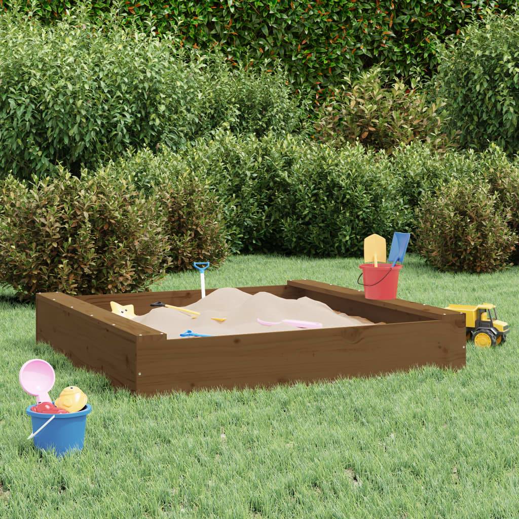 Bac à sable - Maison de jeu pour enfants avec sièges marron miel carré bois de pin massif-JU12098 - Image 2
