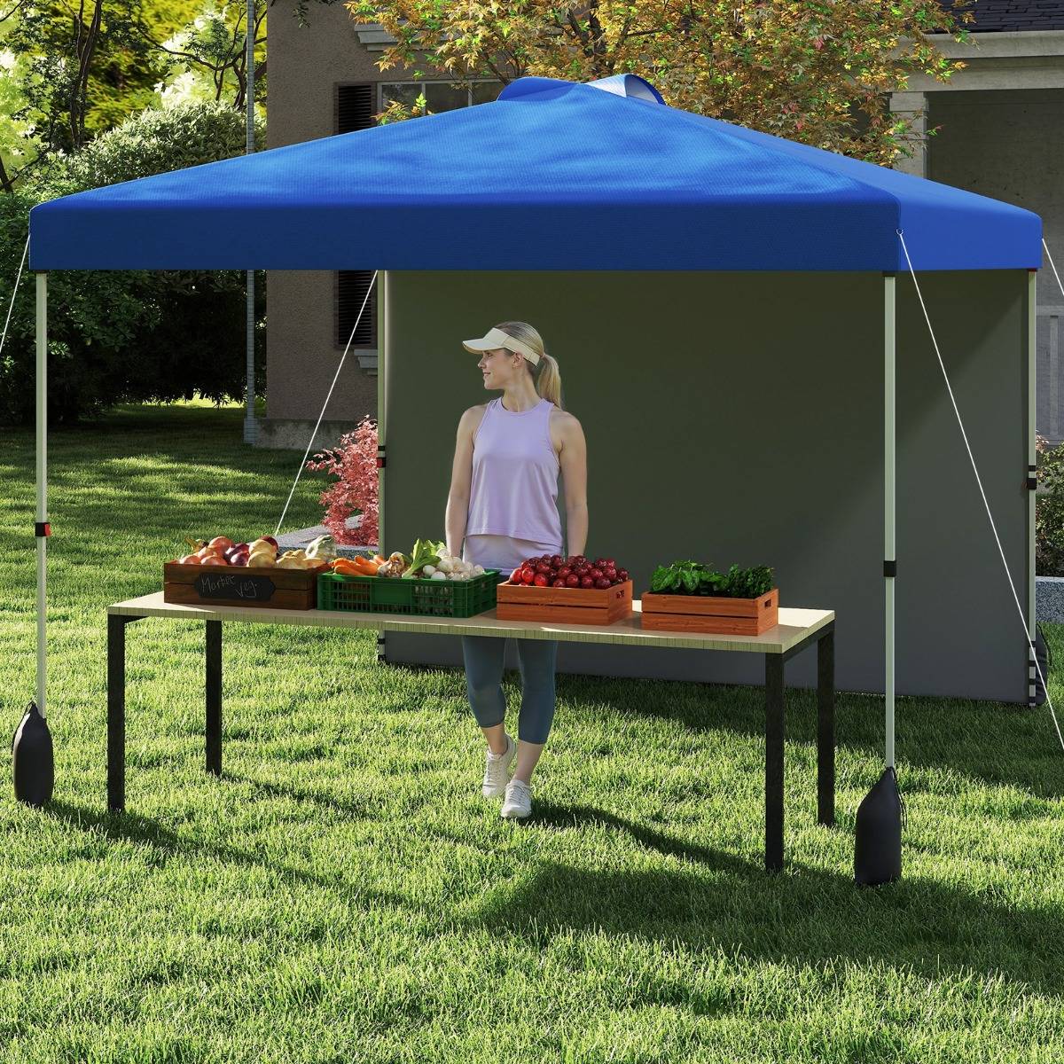 Maison Chic - Tonnelle de Jardin 3X3M avec Paroi Latérale Tente Réception Pliant avec Sac à Roulettes 8 Piquets 4 Ancrages 4 Câbles de Vent Bleu F356R - Image 2