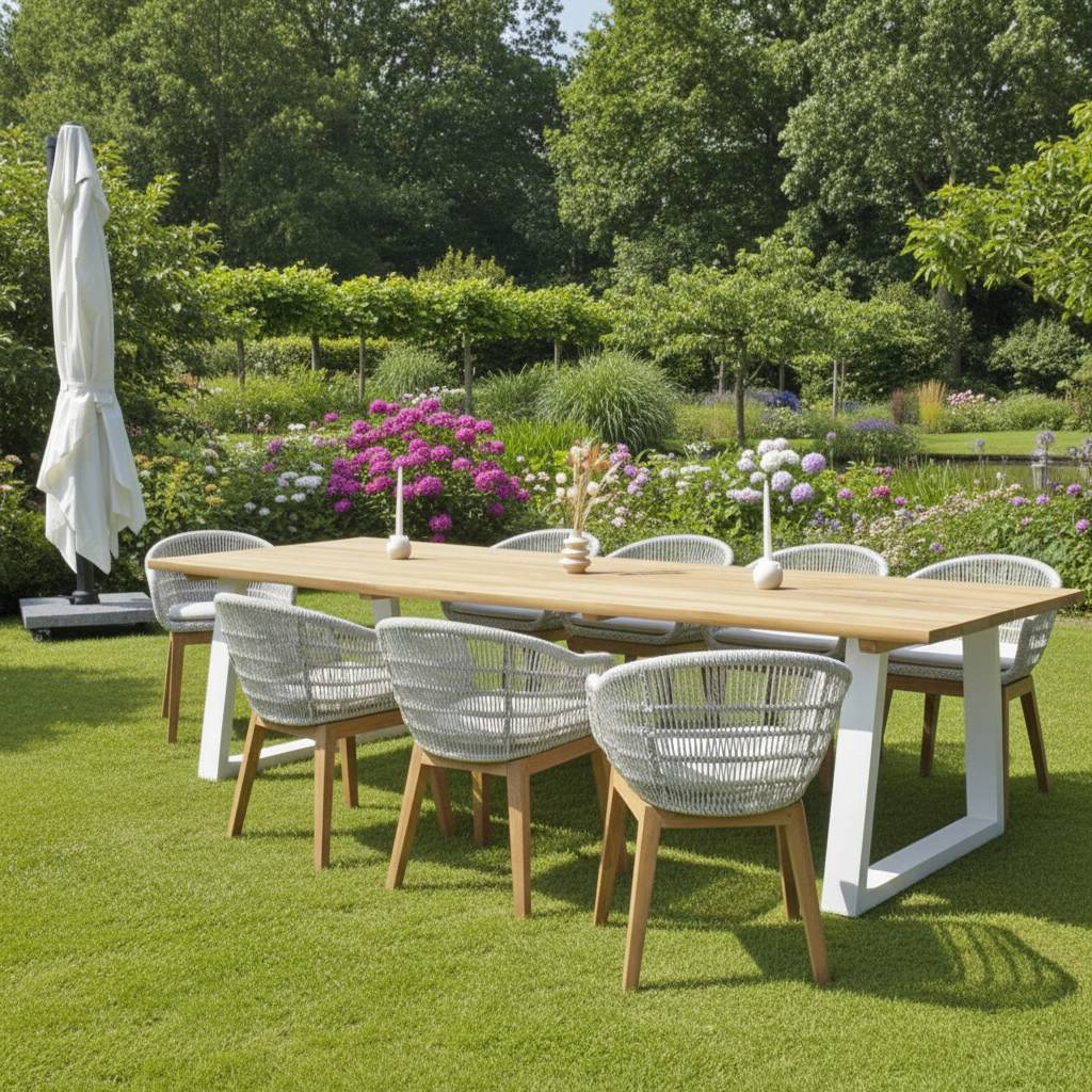 Gecko Jardin - Table en aluminium blanc et teck massif 300 cm, Mucen - Gecko Jardin - Image 7