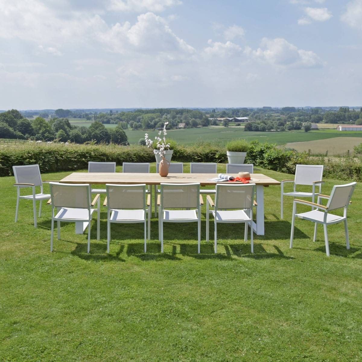 Gecko Jardin - Table en aluminium blanc et teck massif 300 cm, Mucen - Gecko Jardin - Image 6
