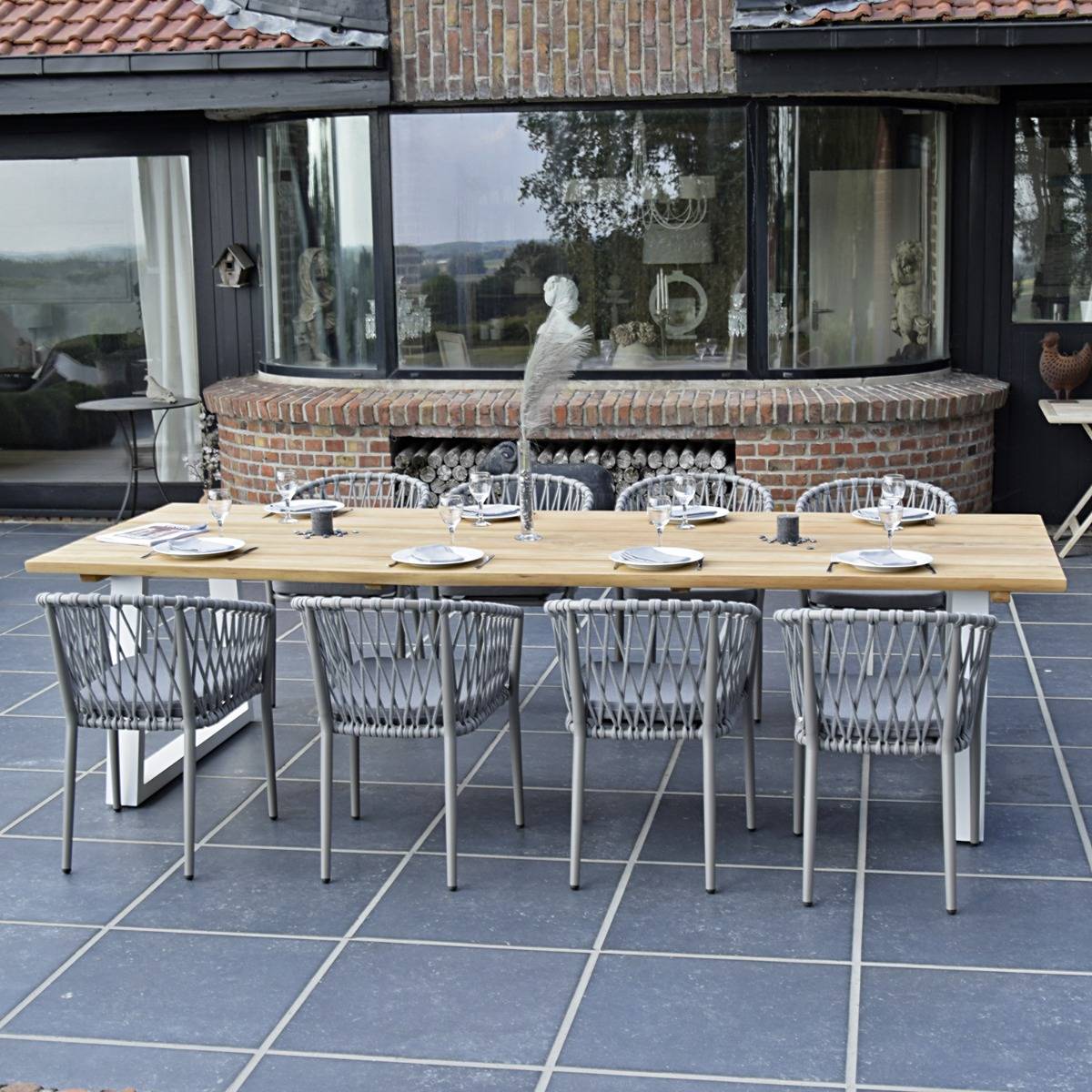 Gecko Jardin - Table en aluminium blanc et teck massif 300 cm, Mucen - Gecko Jardin - Image 5