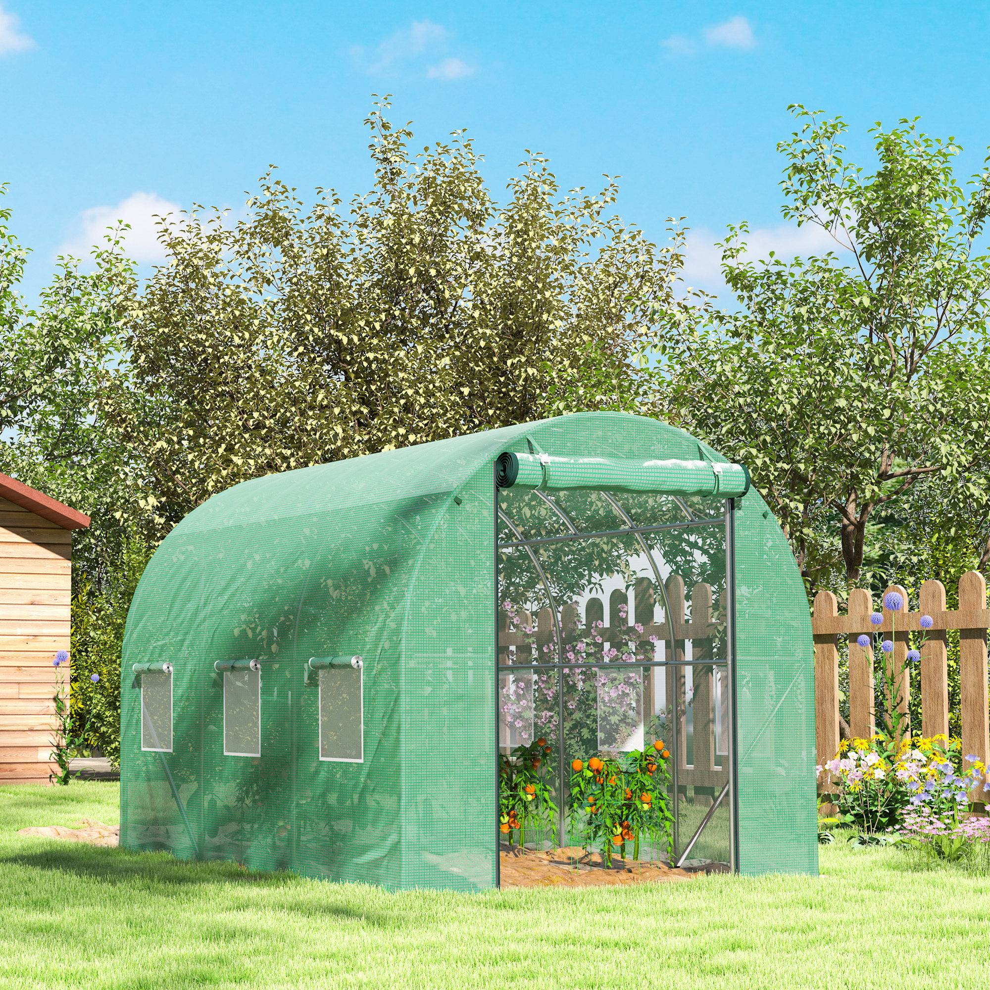 Serre tunnel de jardin 3x2m en bâche PE avec 6 fenêtres pour potager et tomates Vert – ComfortXL Outdoor Living - Image 8