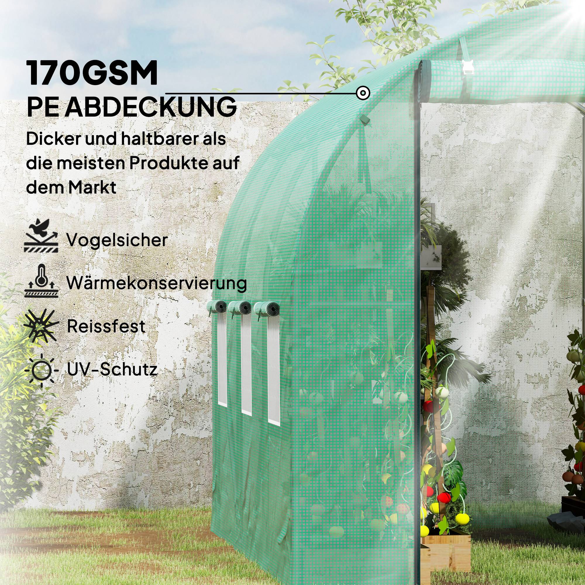 Serre tunnel de jardin 3x2m en bâche PE avec 6 fenêtres pour potager et tomates Vert – ComfortXL Outdoor Living - Image 4