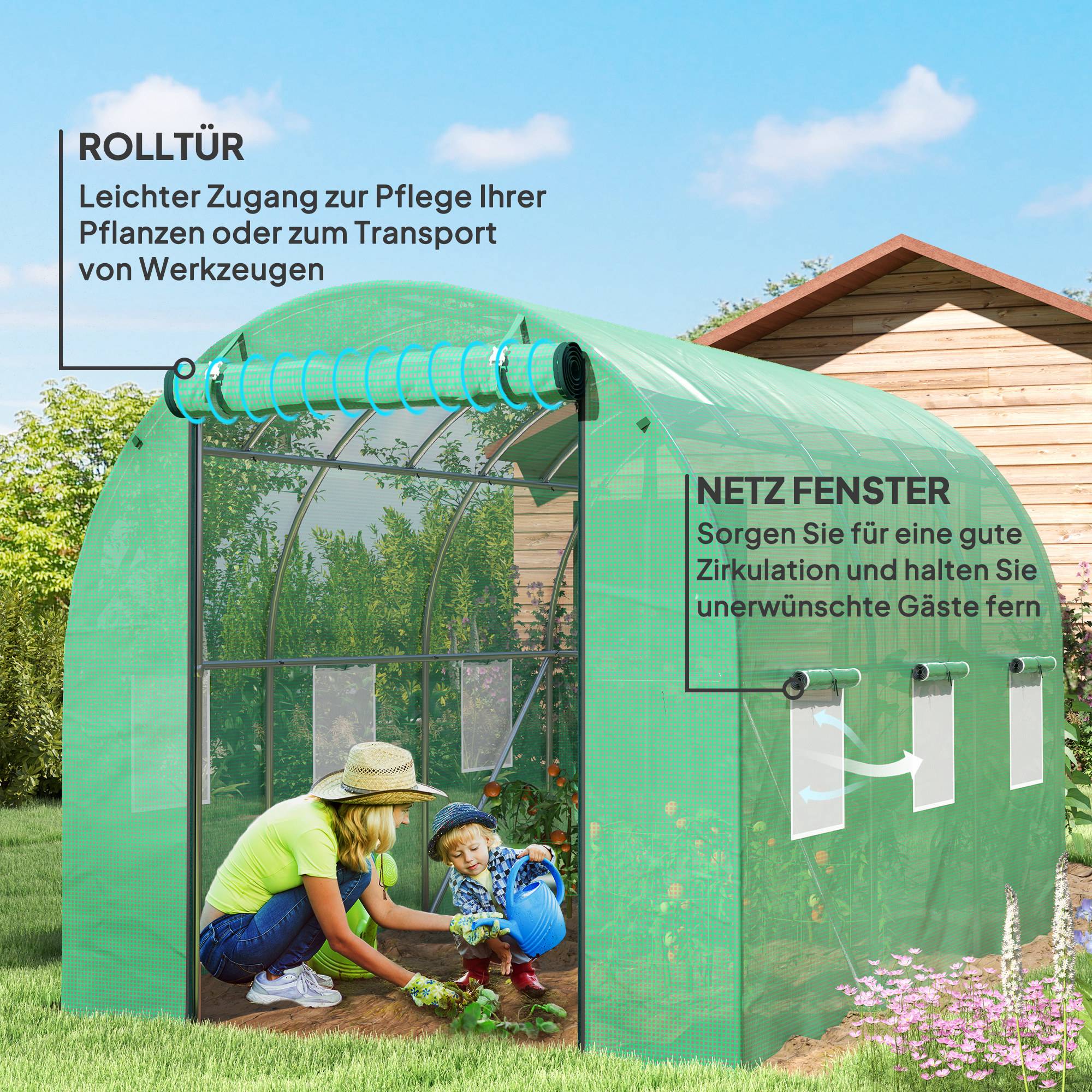 Serre tunnel de jardin 3x2m en bâche PE avec 6 fenêtres pour potager et tomates Vert – ComfortXL Outdoor Living - Image 6