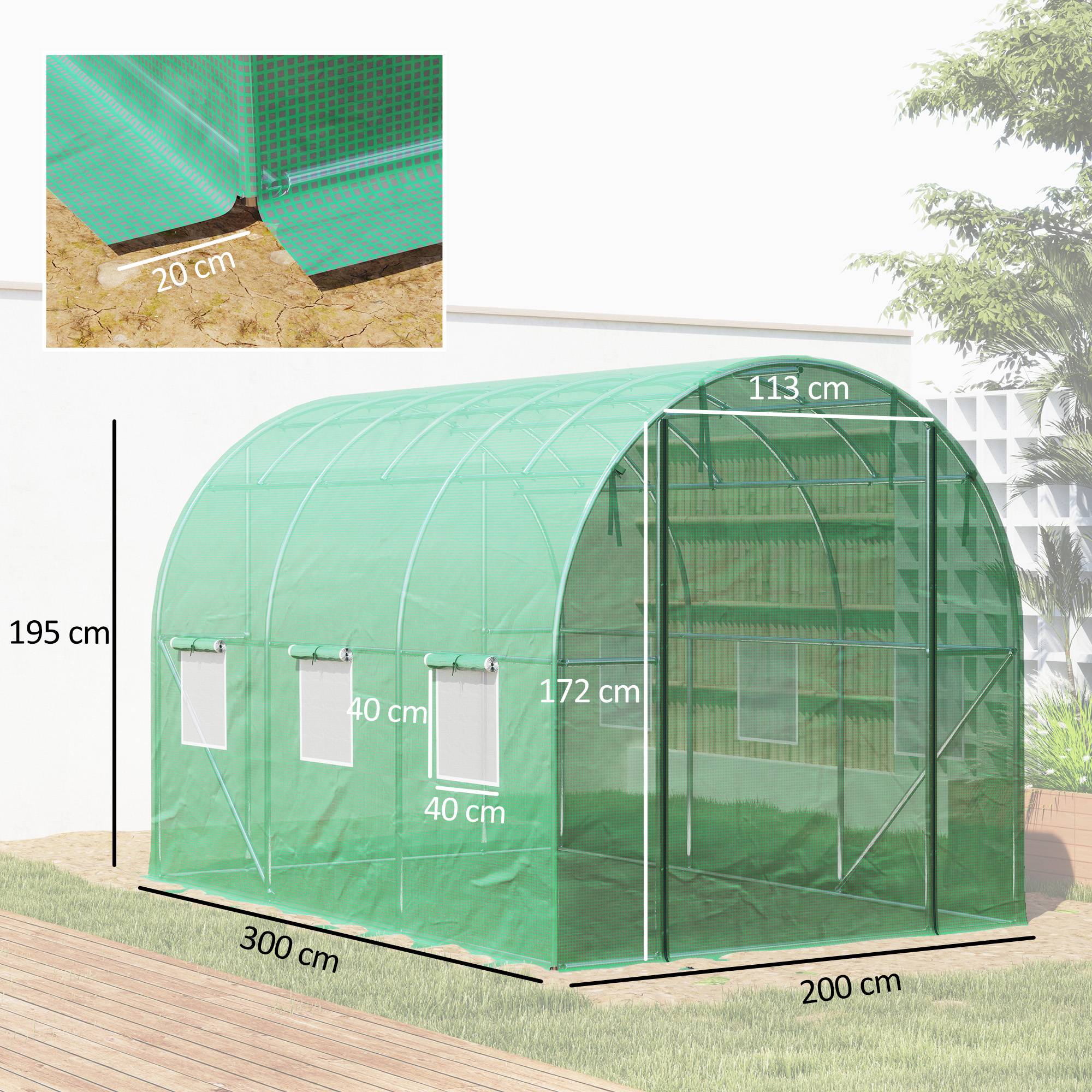 Serre tunnel de jardin 3x2m en bâche PE avec 6 fenêtres pour potager et tomates Vert – ComfortXL Outdoor Living - Image 3