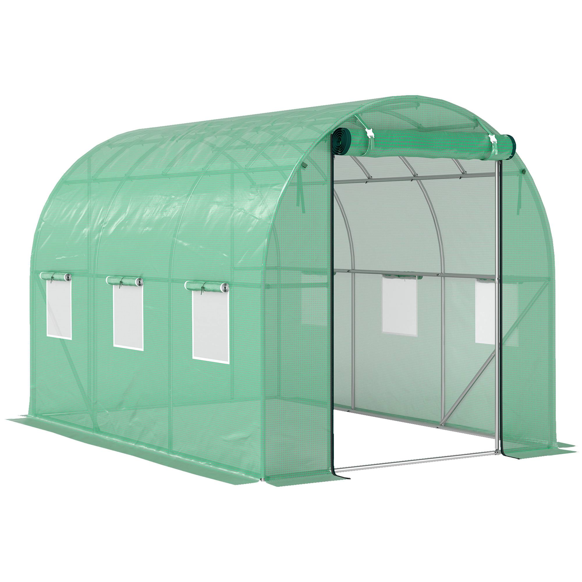 Serre tunnel de jardin 3x2m en bâche PE avec 6 fenêtres pour potager et tomates Vert – ComfortXL Outdoor Living - Image 2