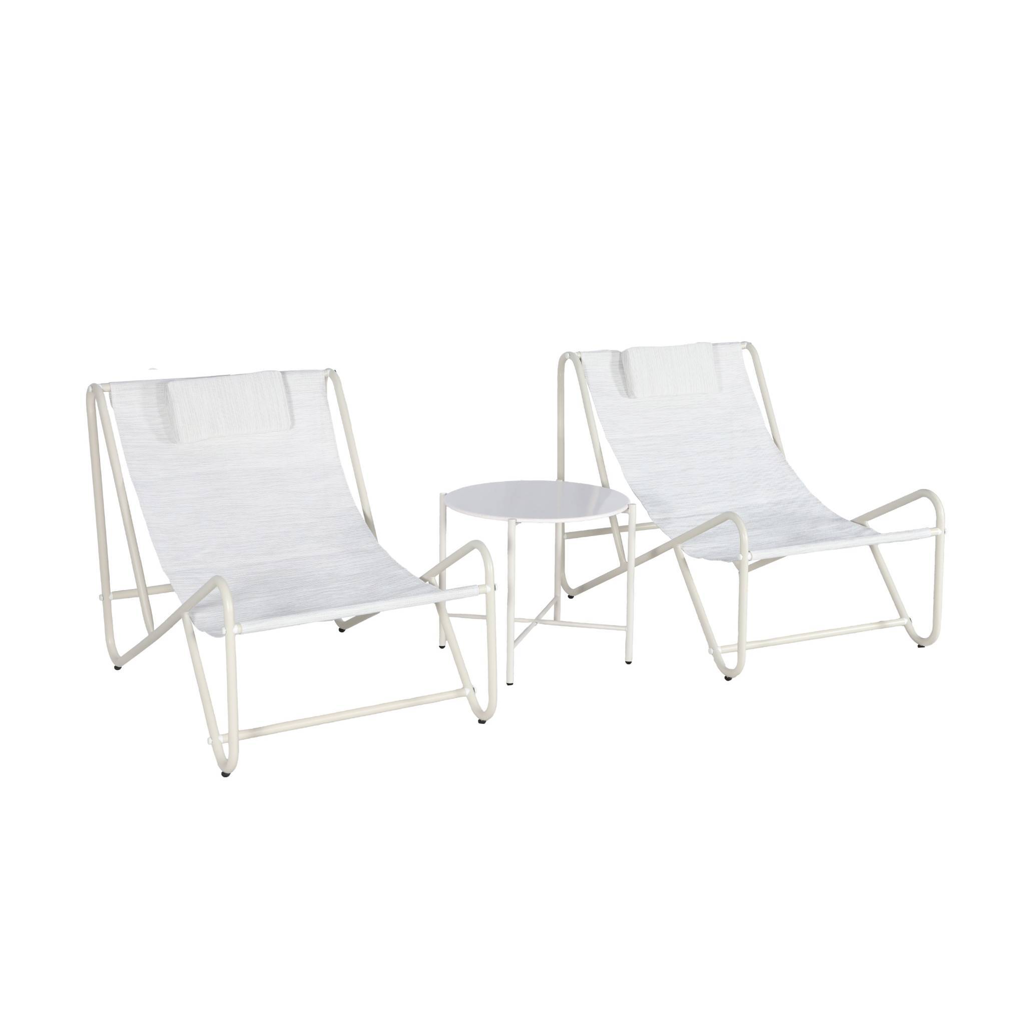sweeek - Set de 2 fauteuils relax beige avec table ronde. acier et textilène - Salina | sweeek - Image 2
