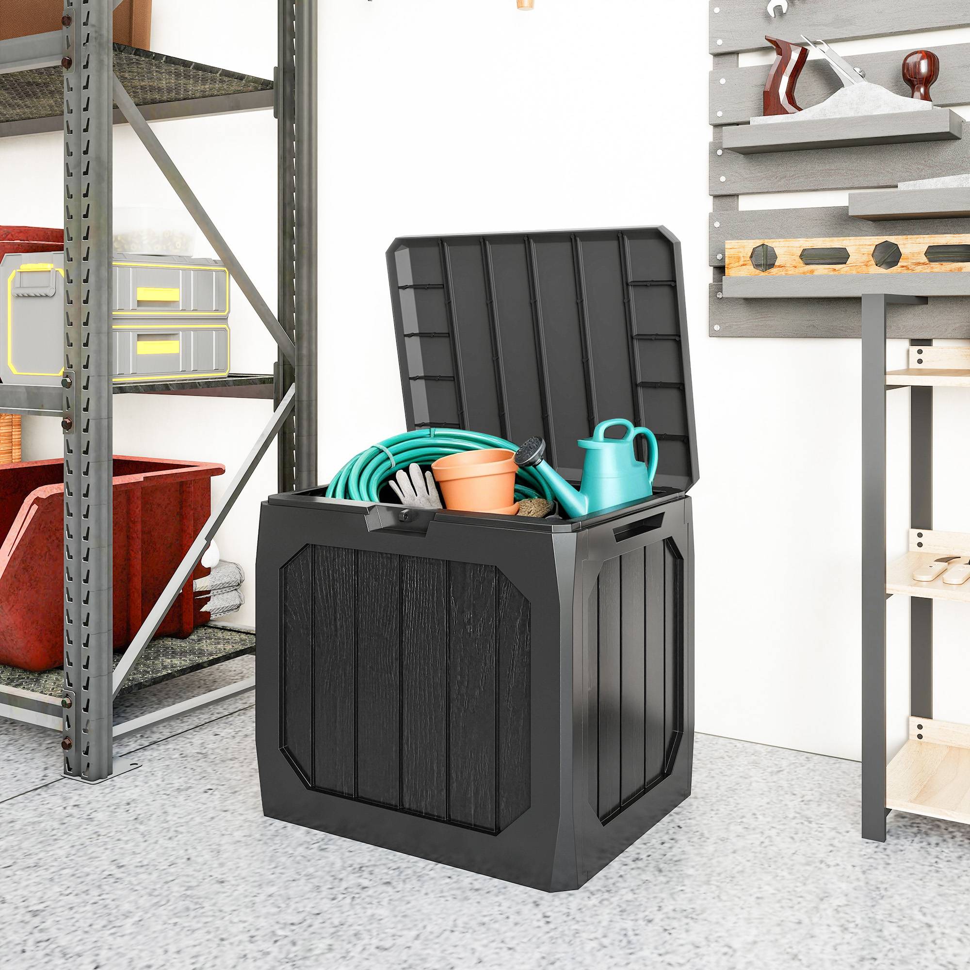 Coffre de rangement exterieur 121L, coffre de jardin avec poignées, conteneur étanche, 56 x 45 x 53 cm, noir - Image 10