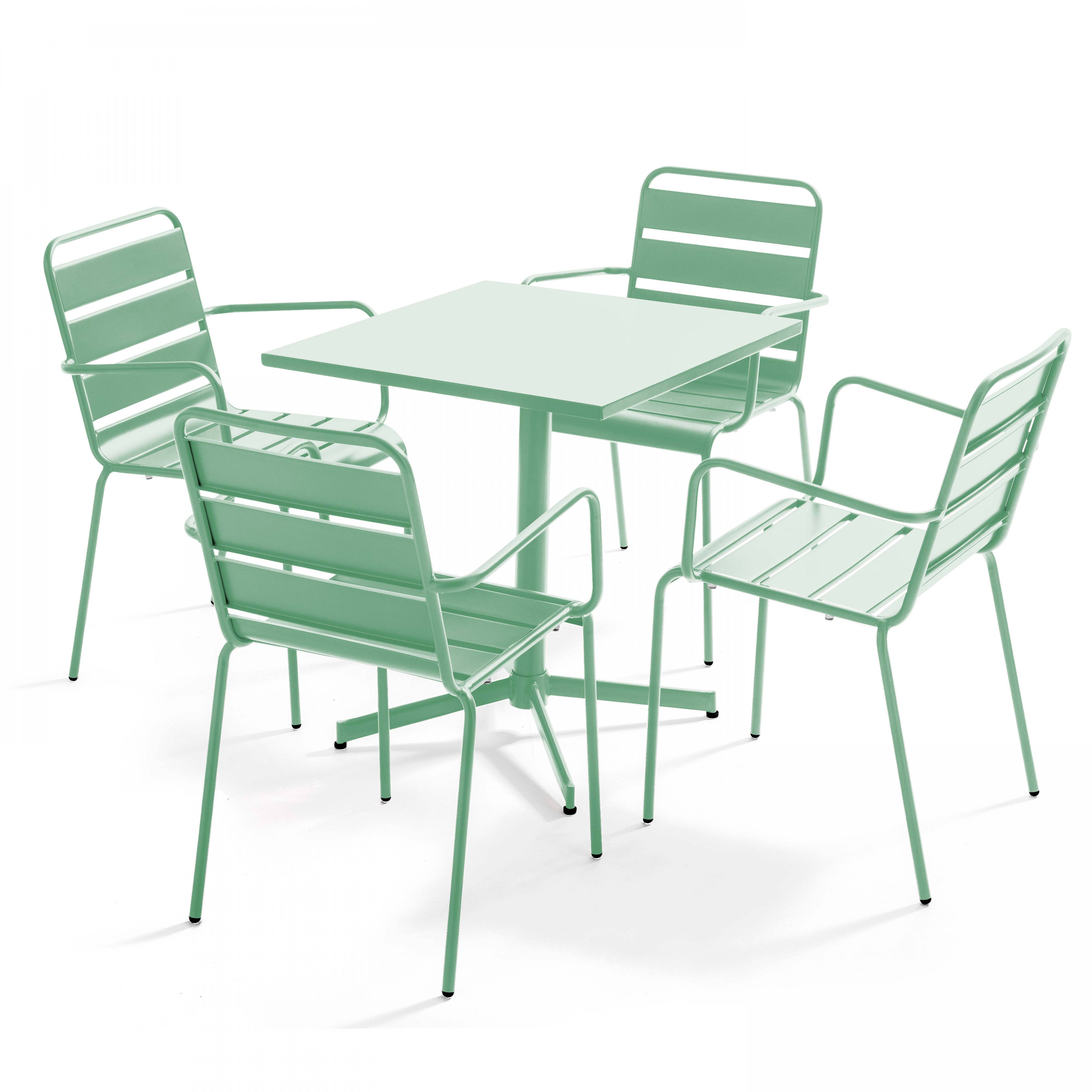 Oviala - Ensemble table de jardin et 4 fauteuils en métal vert sauge Palavas - Oviala - Image 1