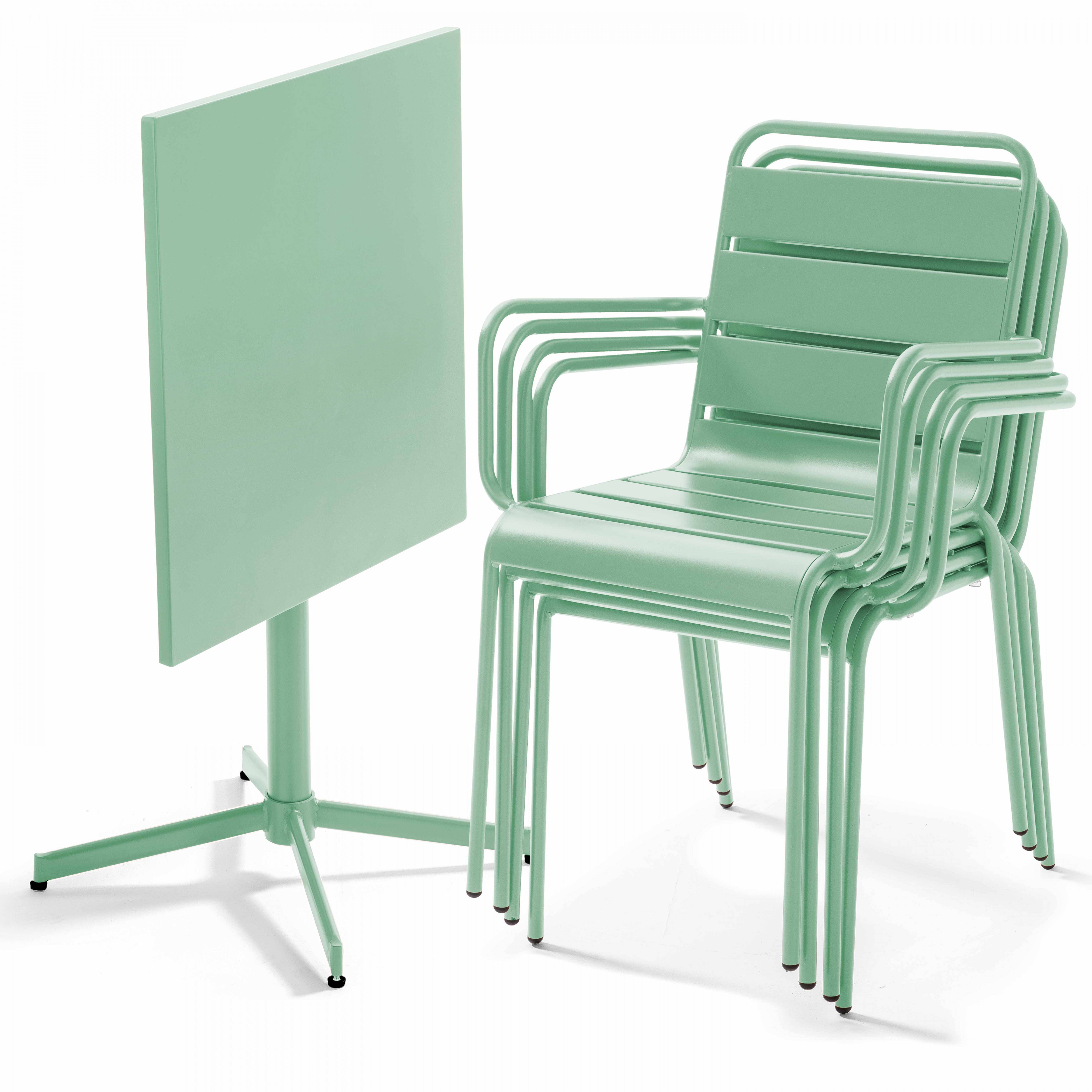 Oviala - Ensemble table de jardin et 4 fauteuils en métal vert sauge Palavas - Oviala - Image 3