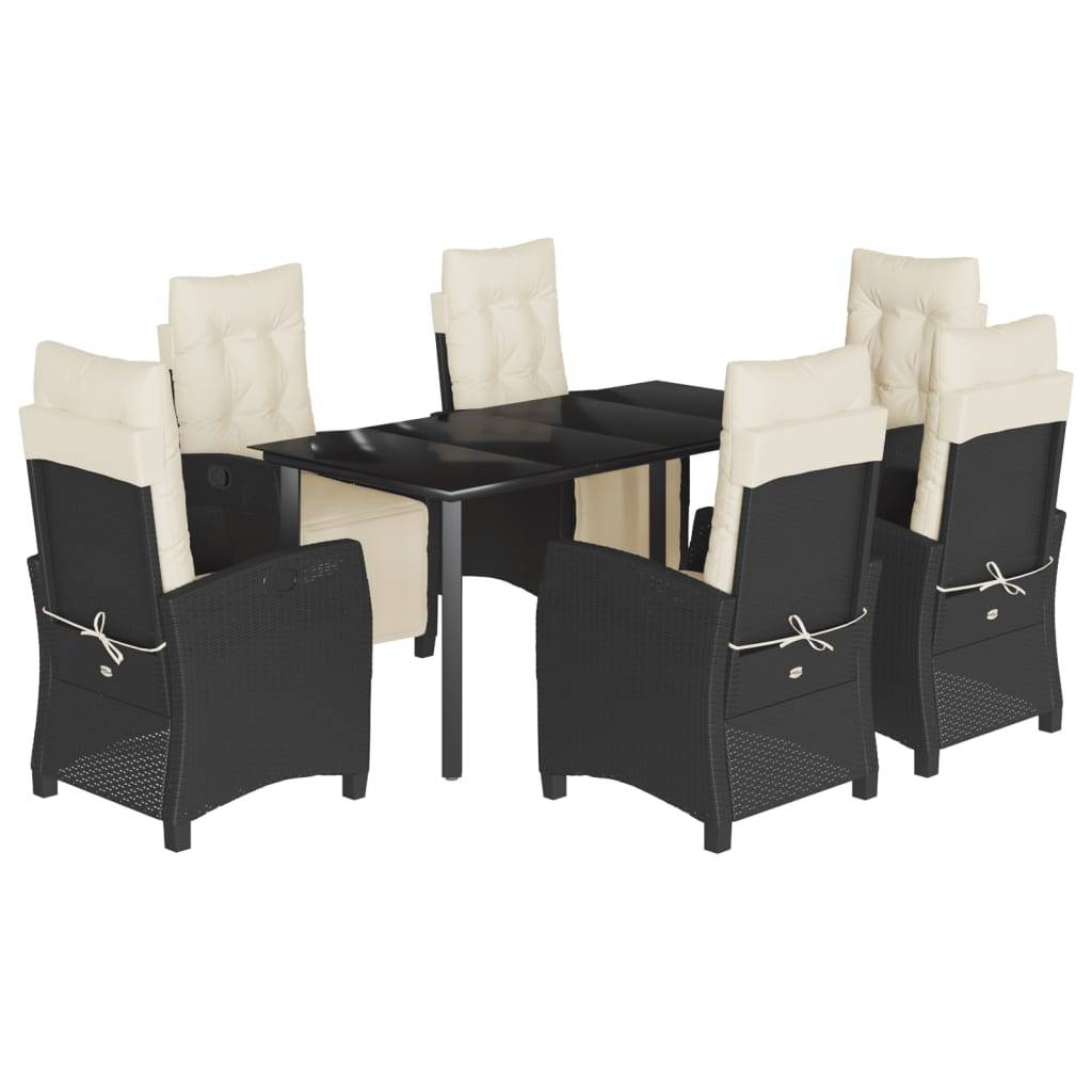 Ensemble Table et Chaises de Jardin 6 Personnes, Fauteuils Multi-positions Résine Tressée Noire, Coussins Crème – ComfortXL Outdoor Living - Image 2