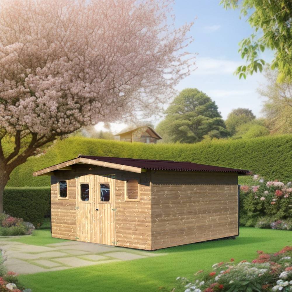 Habrita - Abri THERMABRI madriers sans plancher, toit double pente 15,14 m² Habrita - Image 2