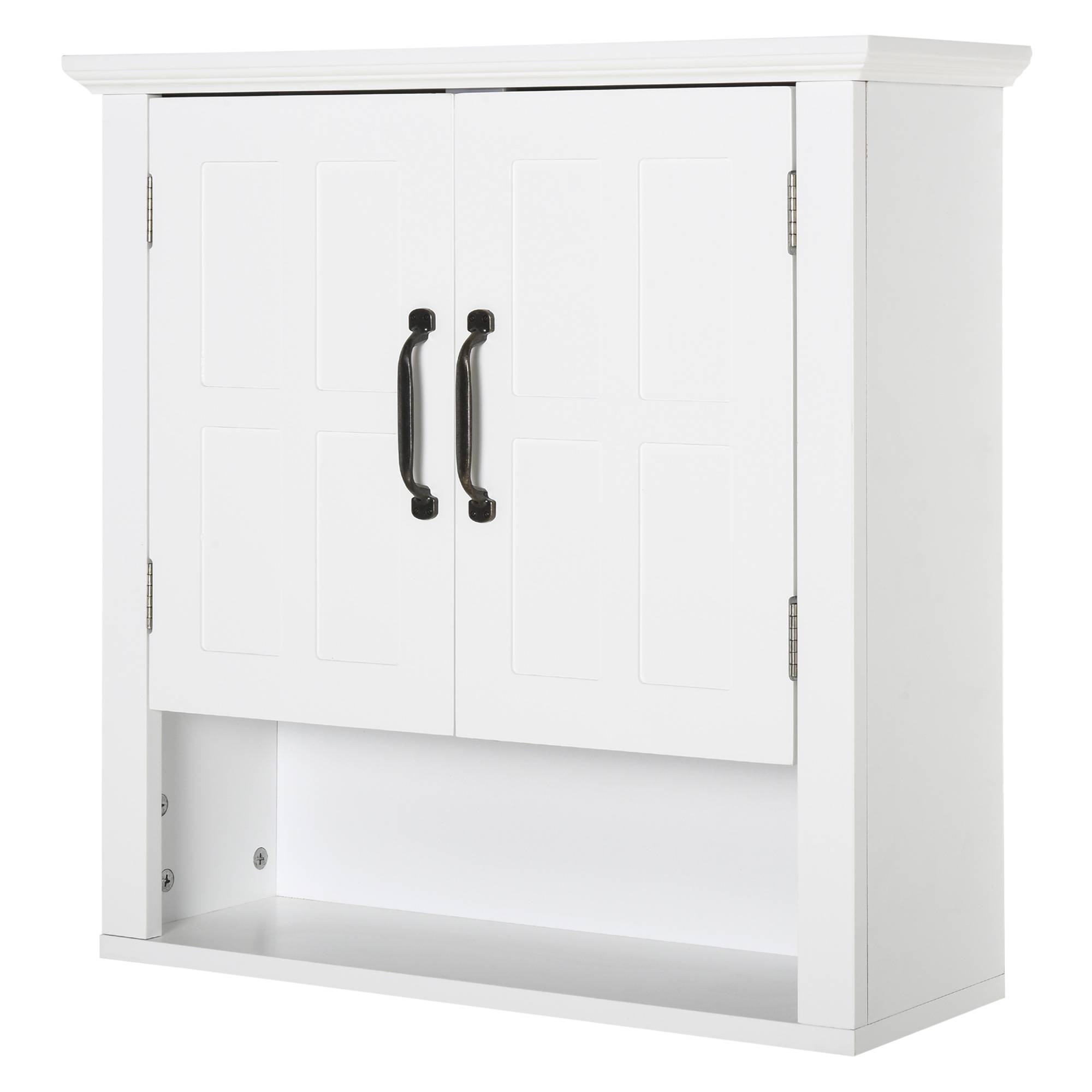 Sans Marque - Armoire Haute Murale Salle Bain WC Placard 2 Portes 2 étagères Niche 60x20x58 cm MDF Panneaux Particules Blanc - Image 2
