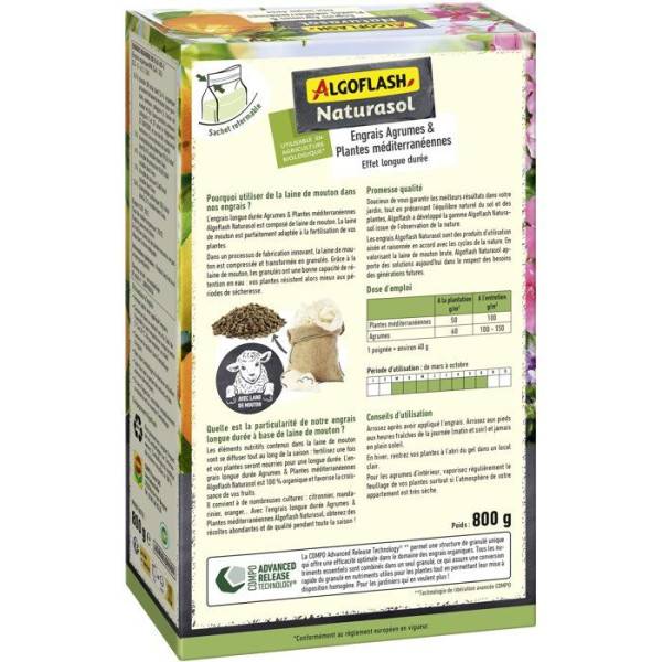 Algoflash - Engrais - ALGOFLASH NATURASOL - Agrumes plantes méditerranéennes - Longue durée - 800 g - UAB - Image 2