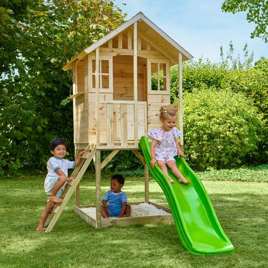 Maisonnette modulable sur pilotis avec balcon et glissière BASILIC en bois FSC® - Image 1