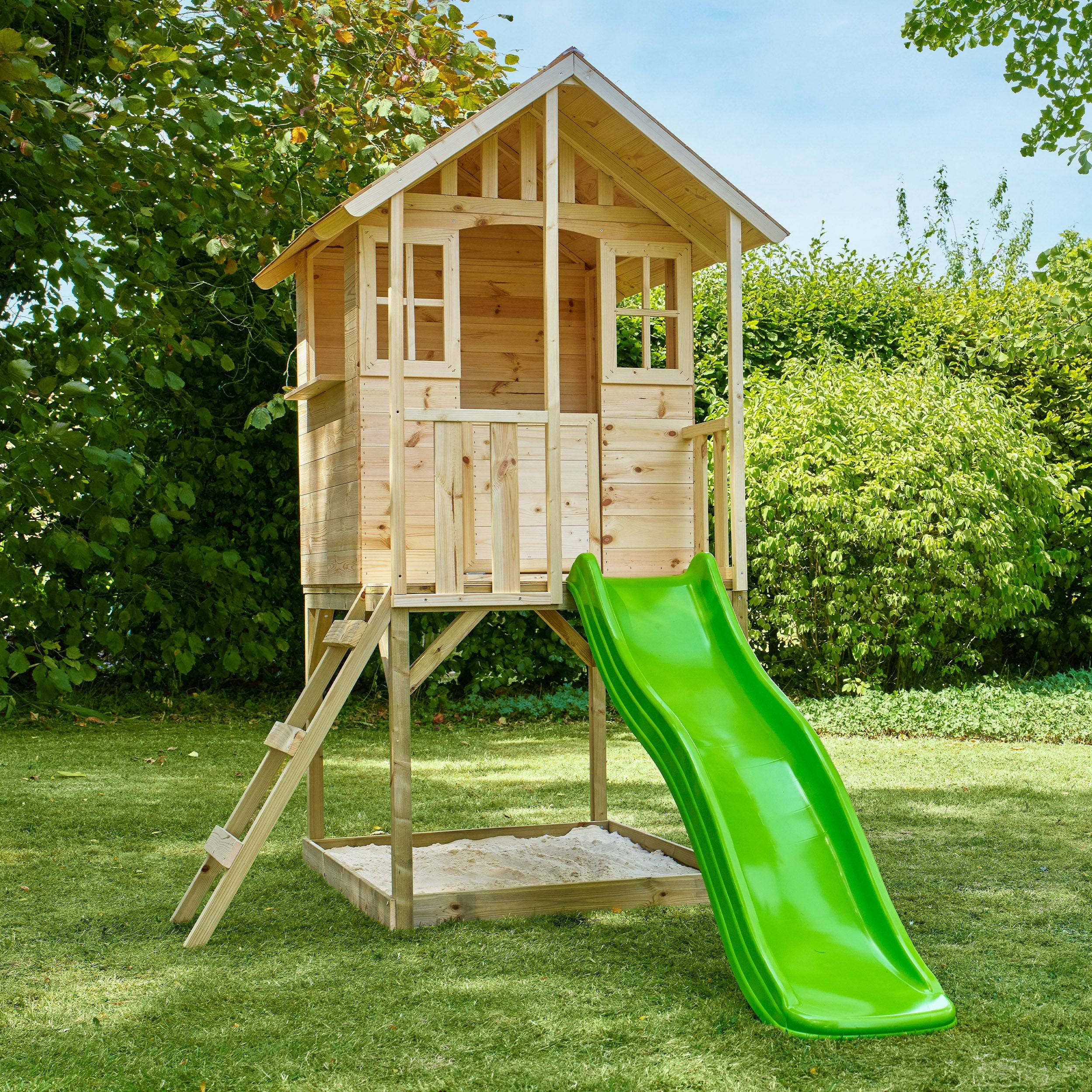 Maisonnette modulable sur pilotis avec balcon et glissière BASILIC en bois FSC® - Image 10