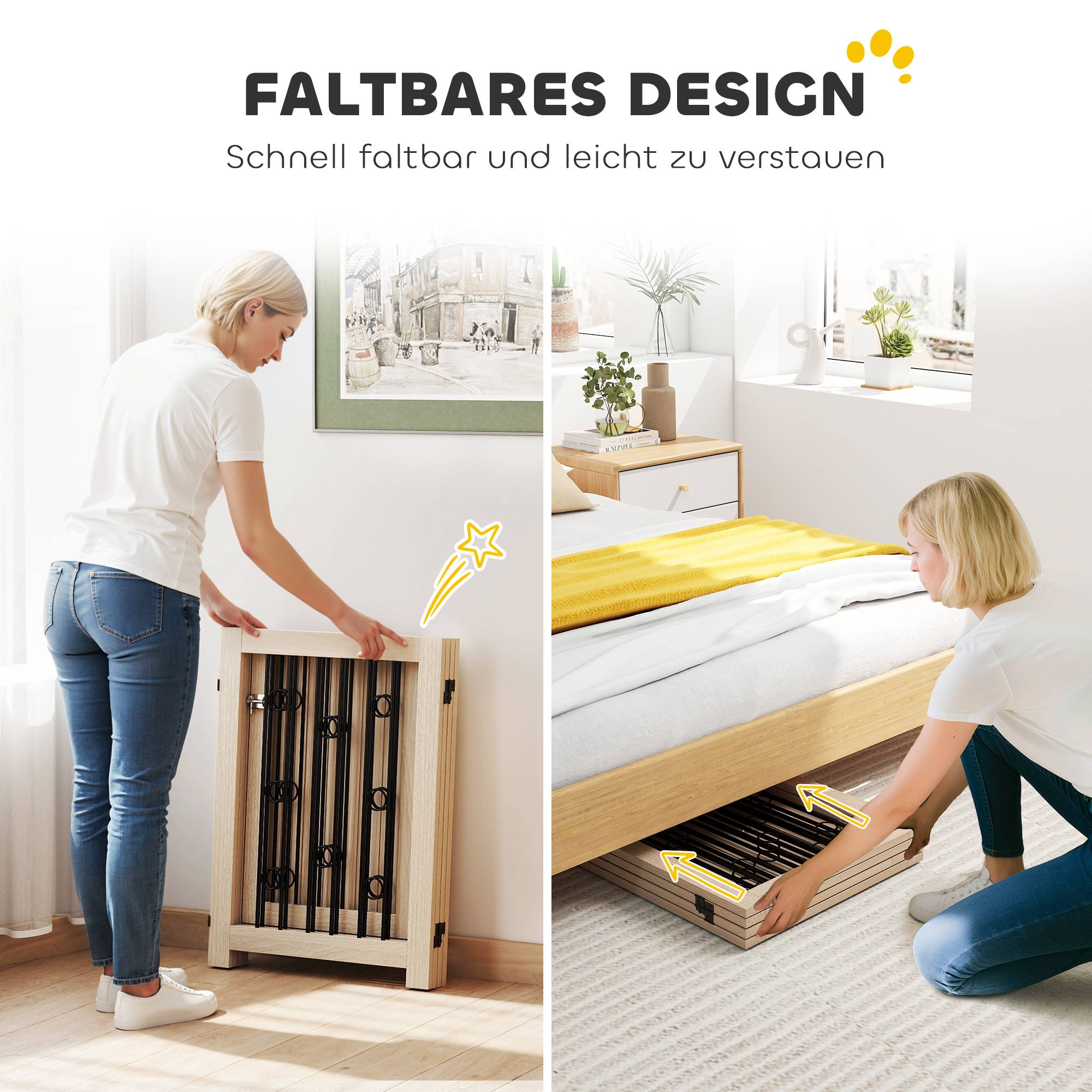 Barrière autoportante pour animal avec porte, 4 panneaux, couloir, escalier, porte, MDF, acier - Image 8