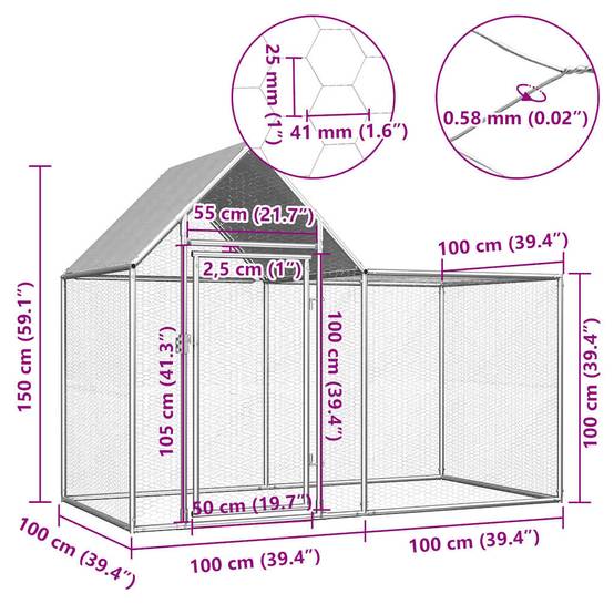 Poulailler acier argent 2 x 1 x 1,5 m - Prolenta premium p3174.8 - Image 6