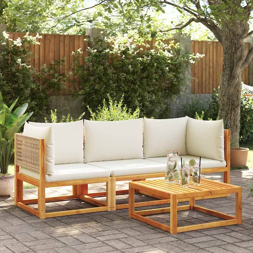 Fauteuil Angle Jardin Bois Acacia & Rotin Beige Charme Naturel pour Composition Salon Terrasse Crème – ComfortXL Outdoor Living - Image 3