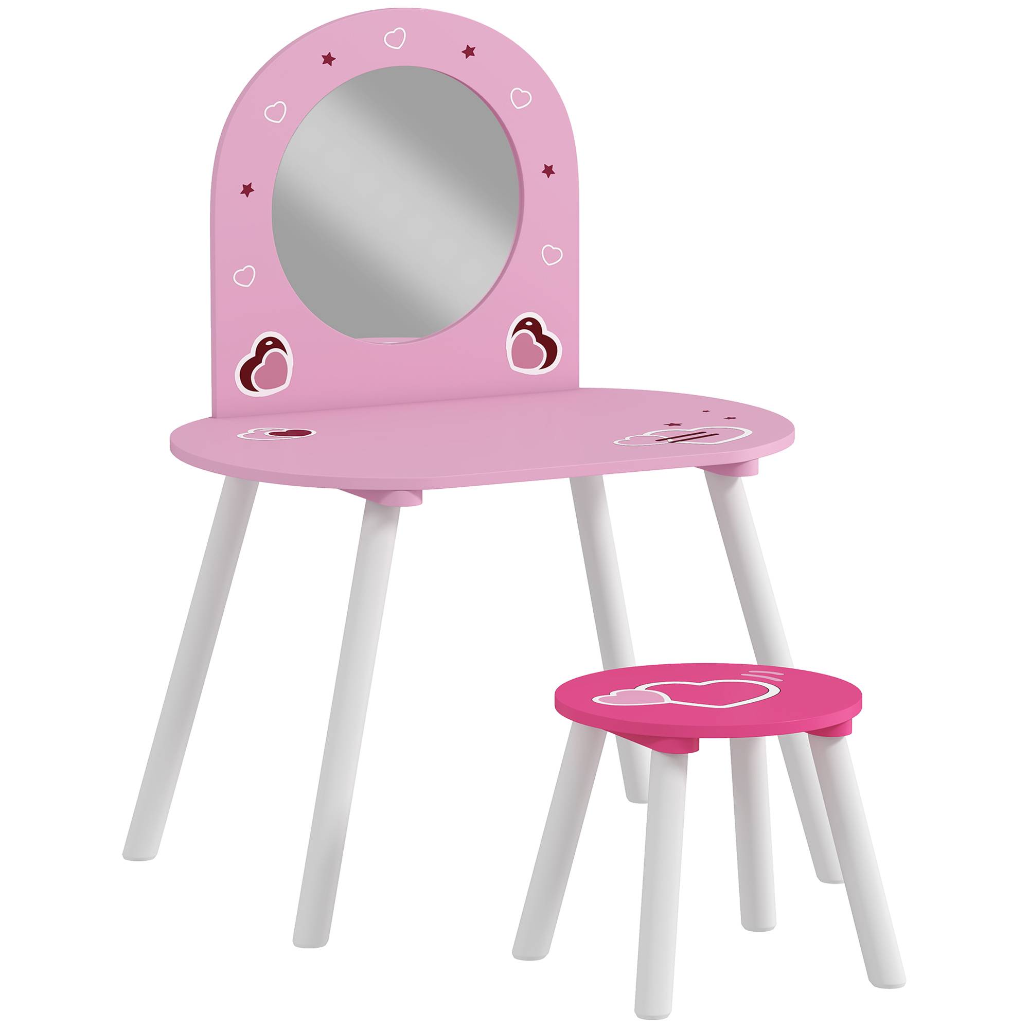 Sans Marque - Coiffeuse pour enfants avec tabouret et miroir, rose, ornée de cœurs, pour filles et garçons de 3 à 6 ans. - Image 2