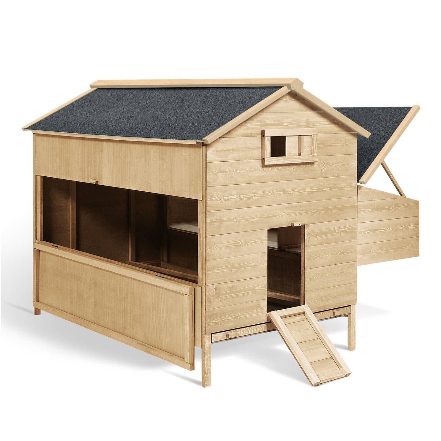 Poulailler bois XXL avec pondoir, rampe, perchoir et toit bitumé - ID Market - Image 3