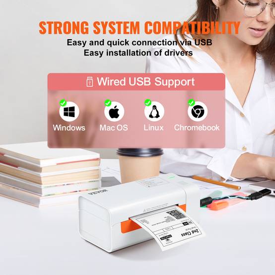 VEVOR Imprimante étiquettes thermique 4x6, USB, 150mm/s, 203dpi, compatible multi-plateformes, blanc. - Image 3