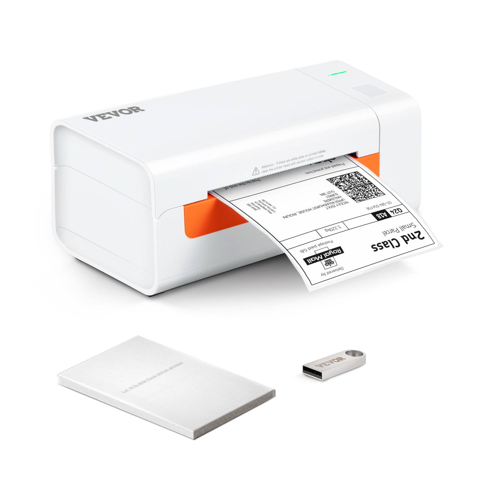 VEVOR Imprimante étiquettes thermique 4x6, USB, 150mm/s, 203dpi, compatible multi-plateformes, blanc. - Image 1