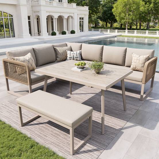PANGIVO - Salon de jardin PE rotin métal beige 121.5 x 61 x 77 cm - PANGIVO - Image 3