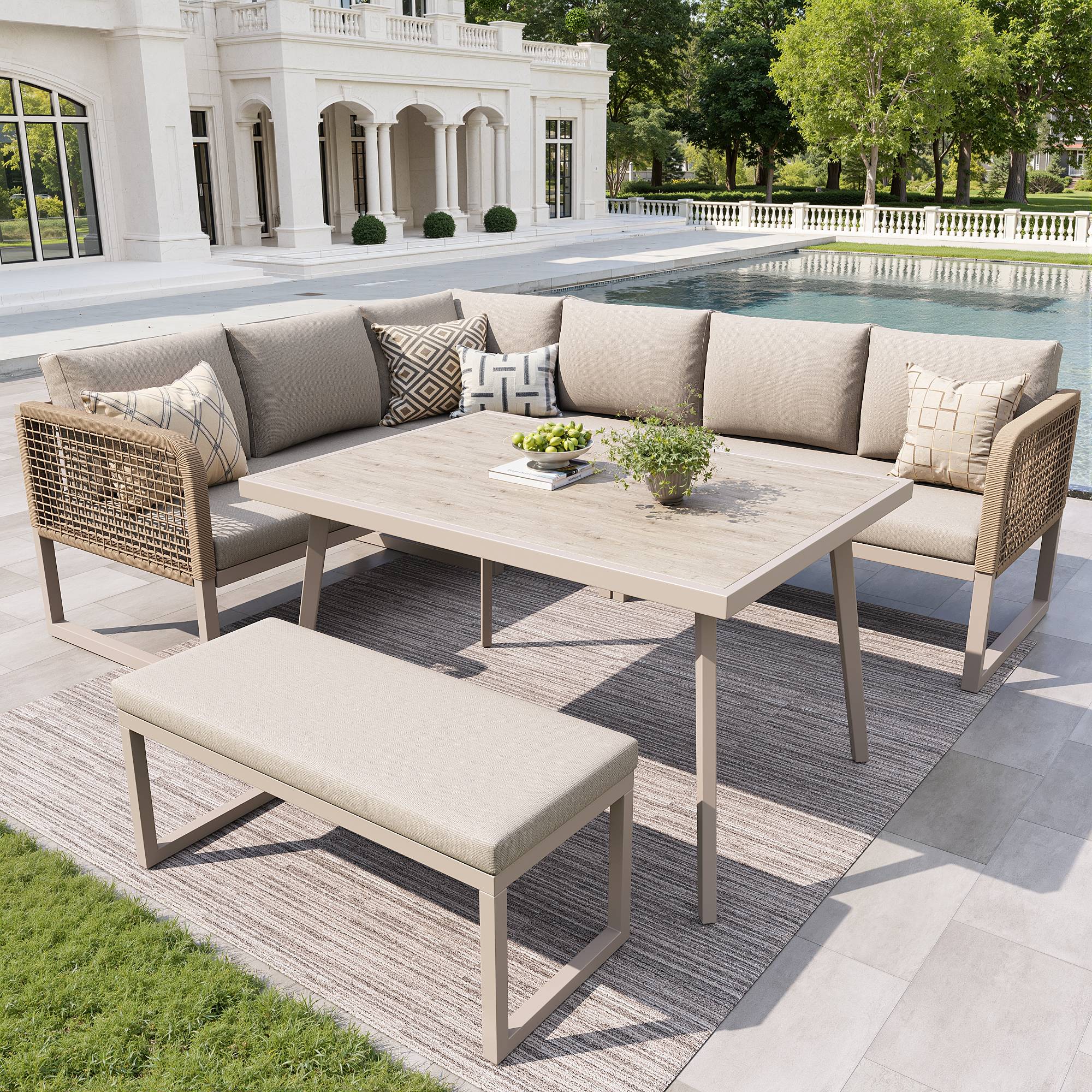 PANGIVO - Salon de jardin PE rotin métal beige 121.5 x 61 x 77 cm - PANGIVO - Image 3